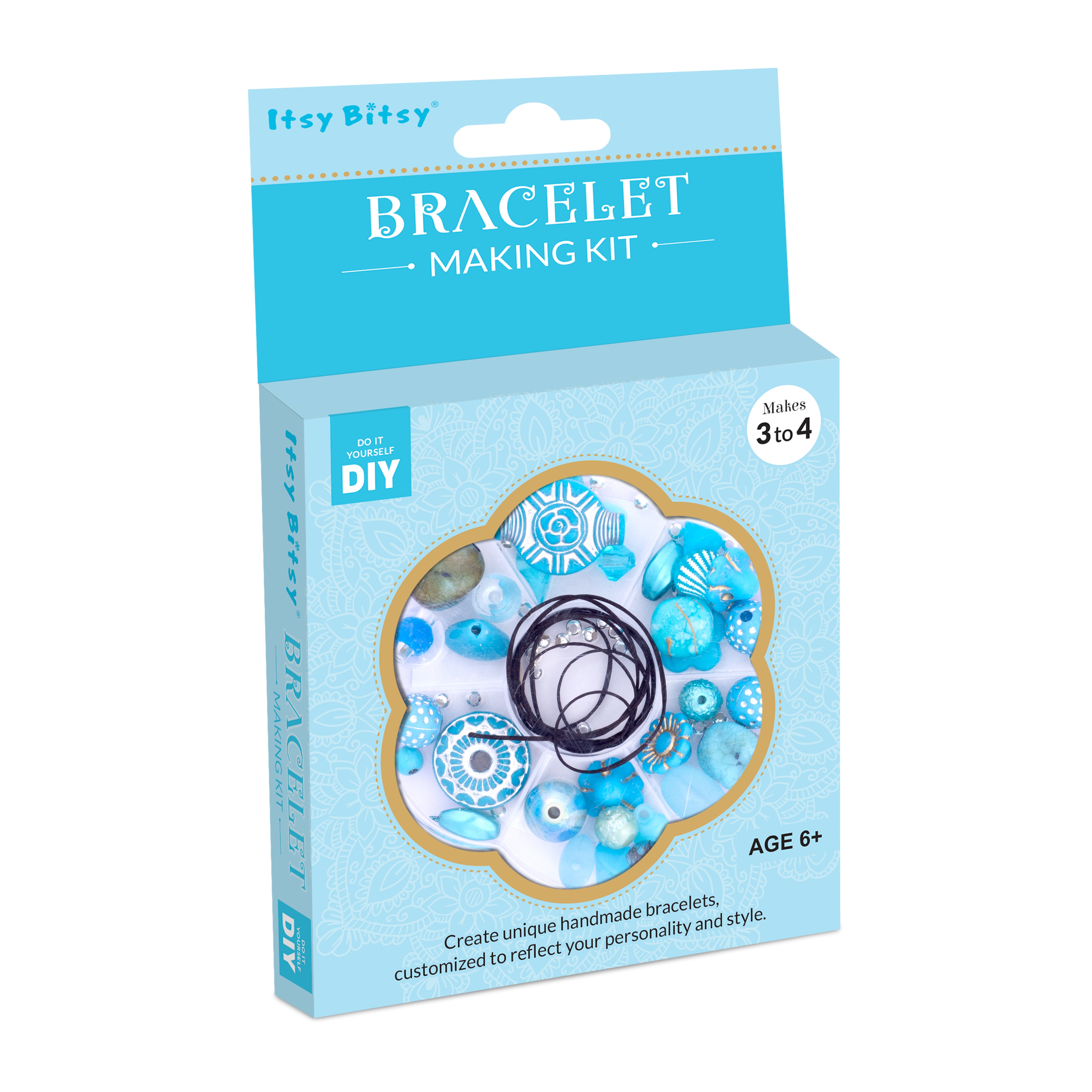 Bracelet Making kit Assorted Art Beads Crystal Blue 18gm in flower shaped 8 X 8cm 7 comp BoxMking