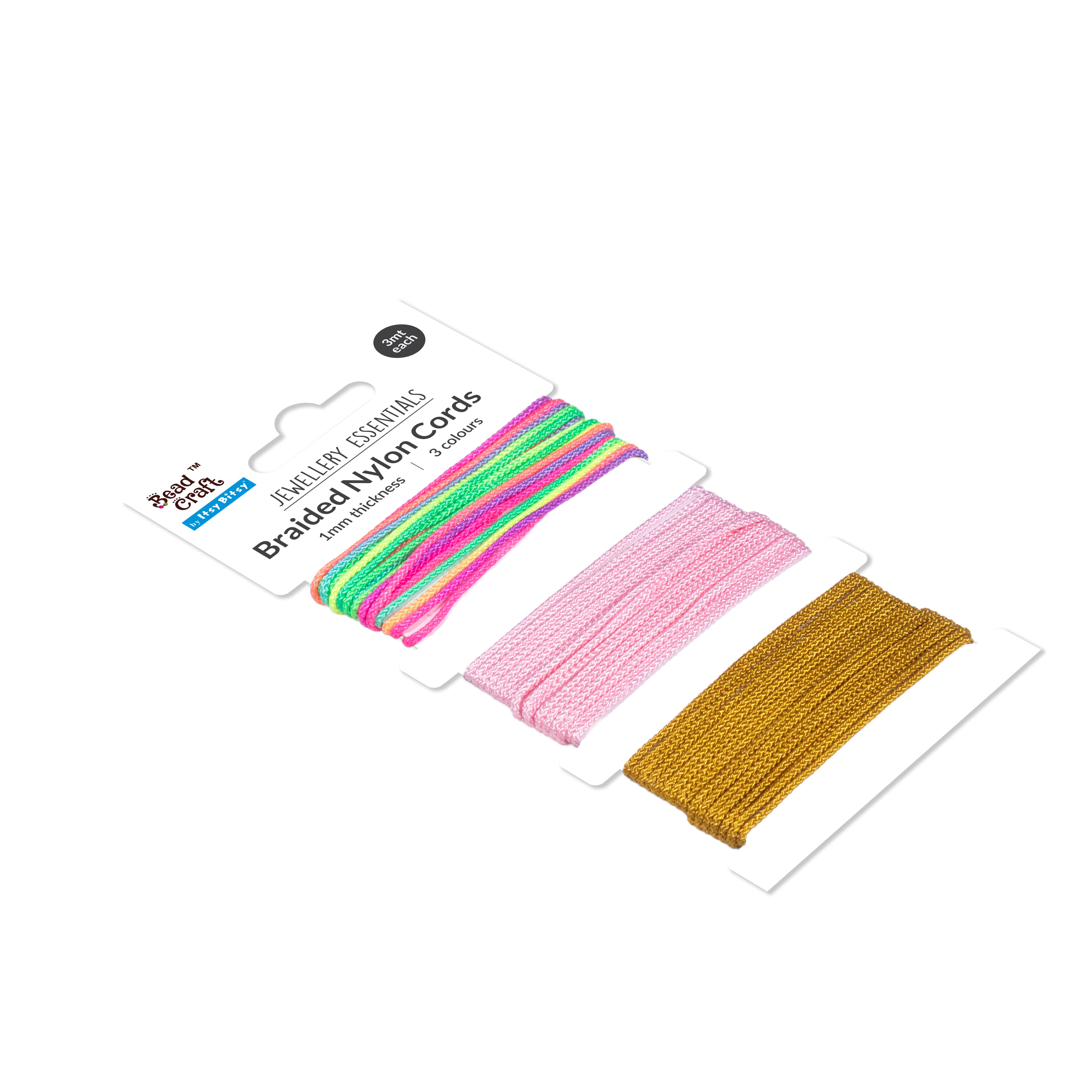 Nylon Braided Cord Rainbow Light Pink Gold 1mm Each 3mtr
