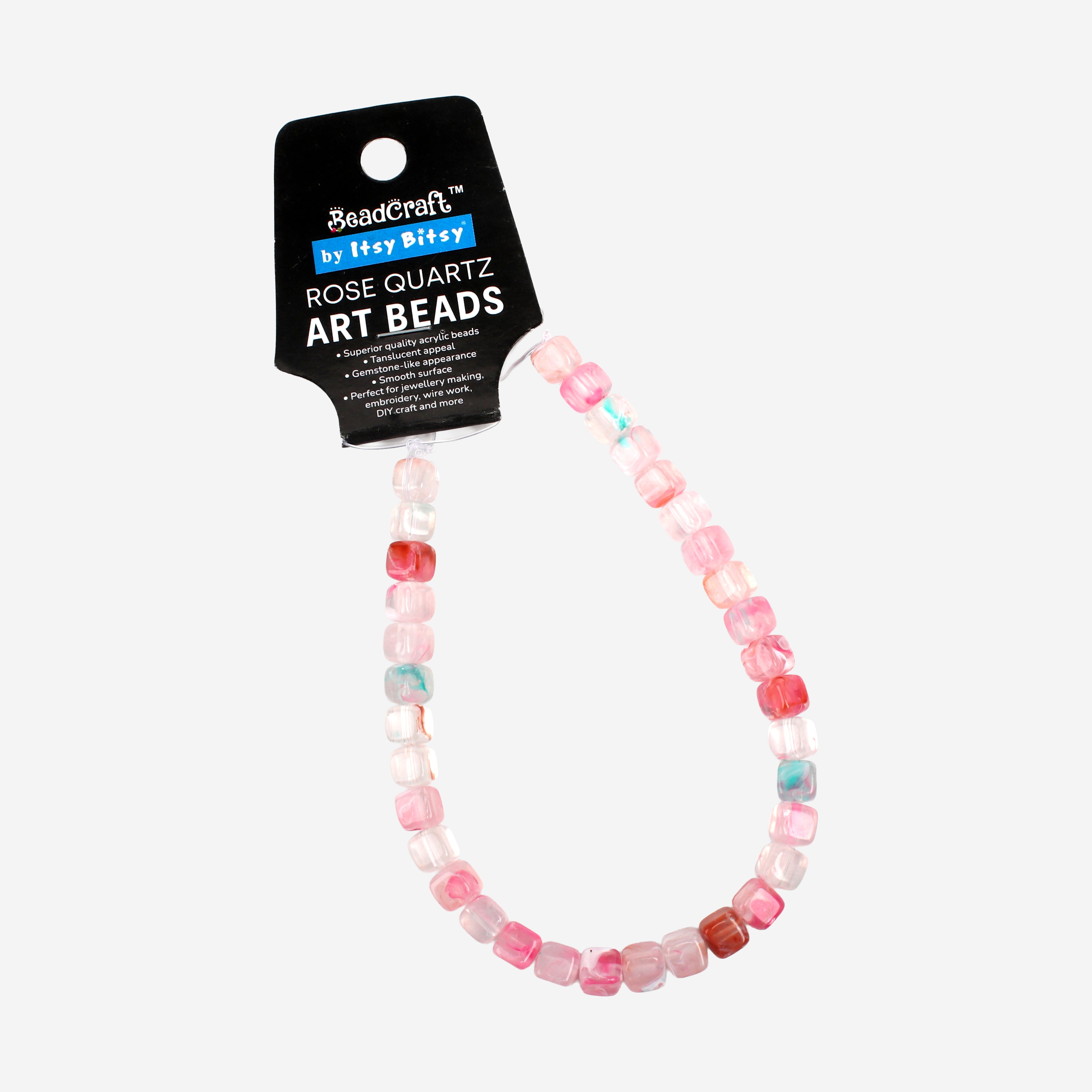 Rose Quartz Art Beads Cube 8mm 34 Beads 1 String