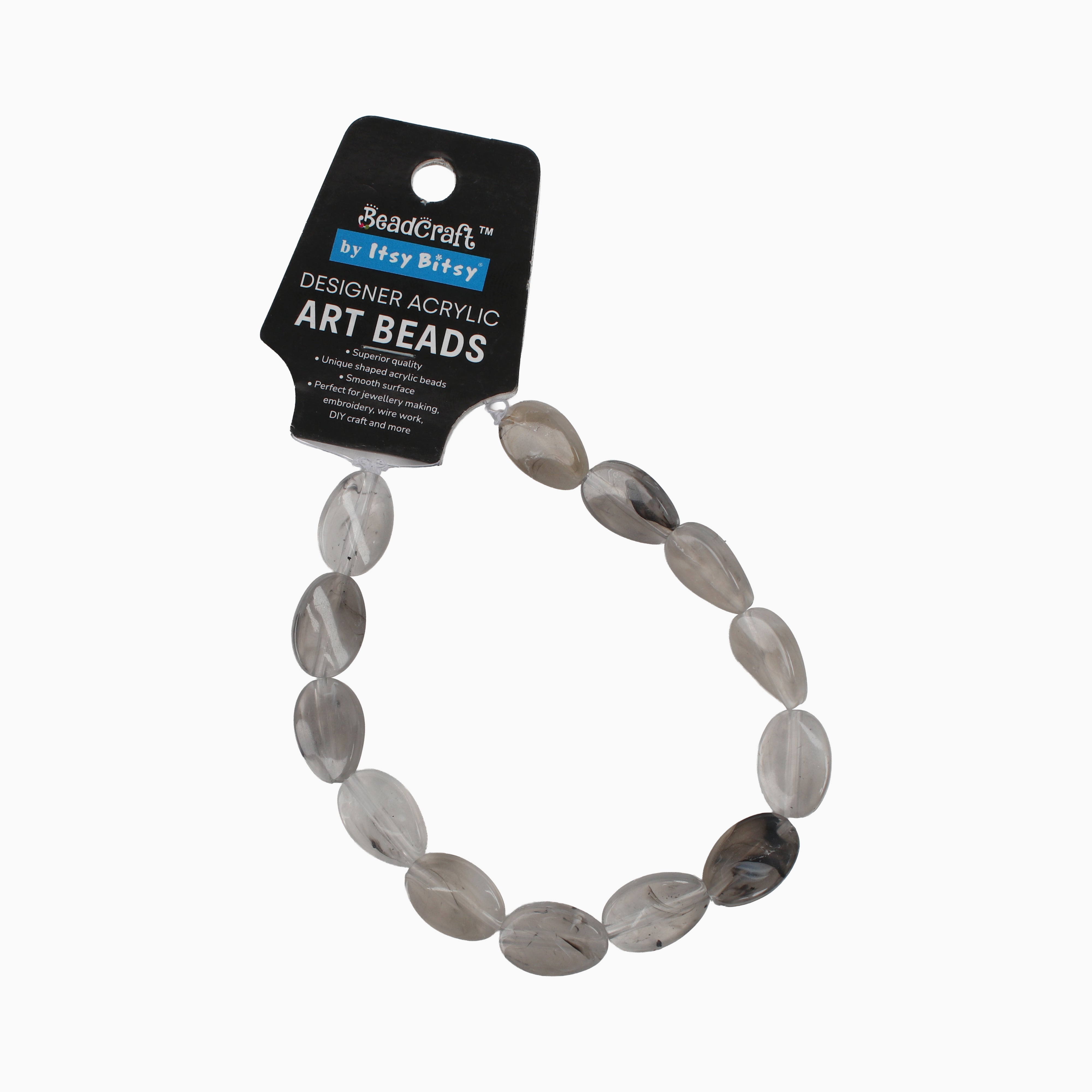 Designer Acrylic Art Beads Smoky Grey 13 Beads 1 String