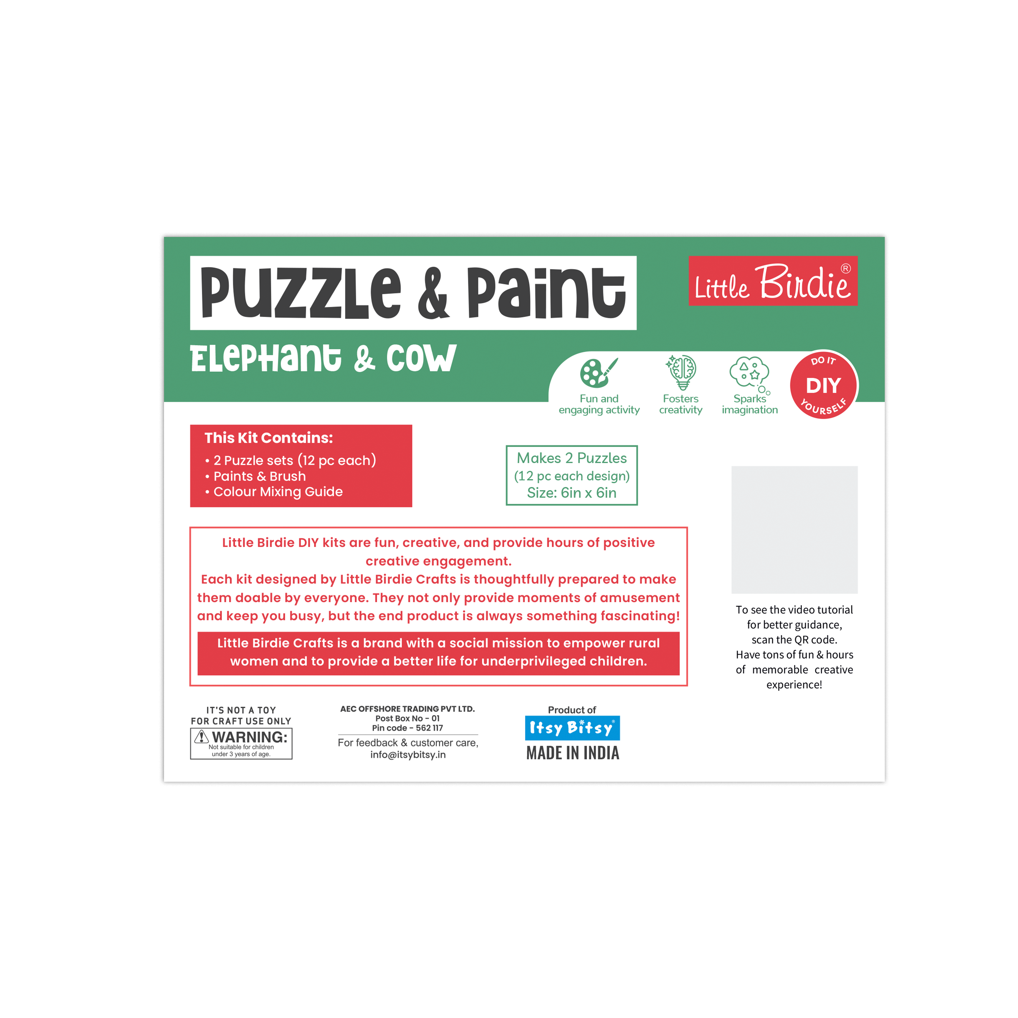 DIY Paint and Play Jigsaw Puzzle Kit - Cow & Elephant, 1 Box