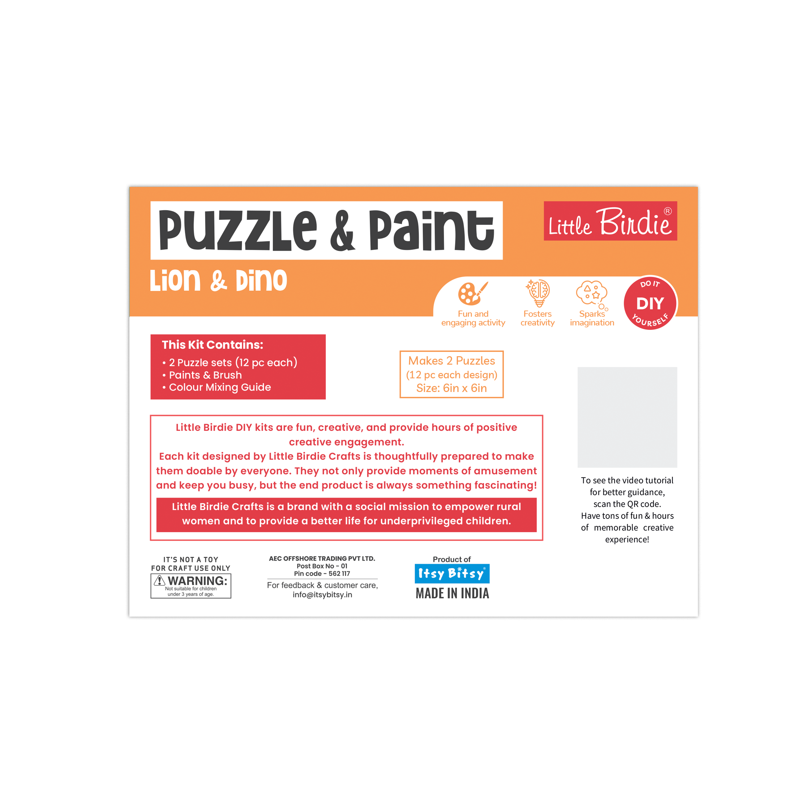 DIY Paint and Play Jigsaw Puzzle Kit - Lion & Dino, 1 Box