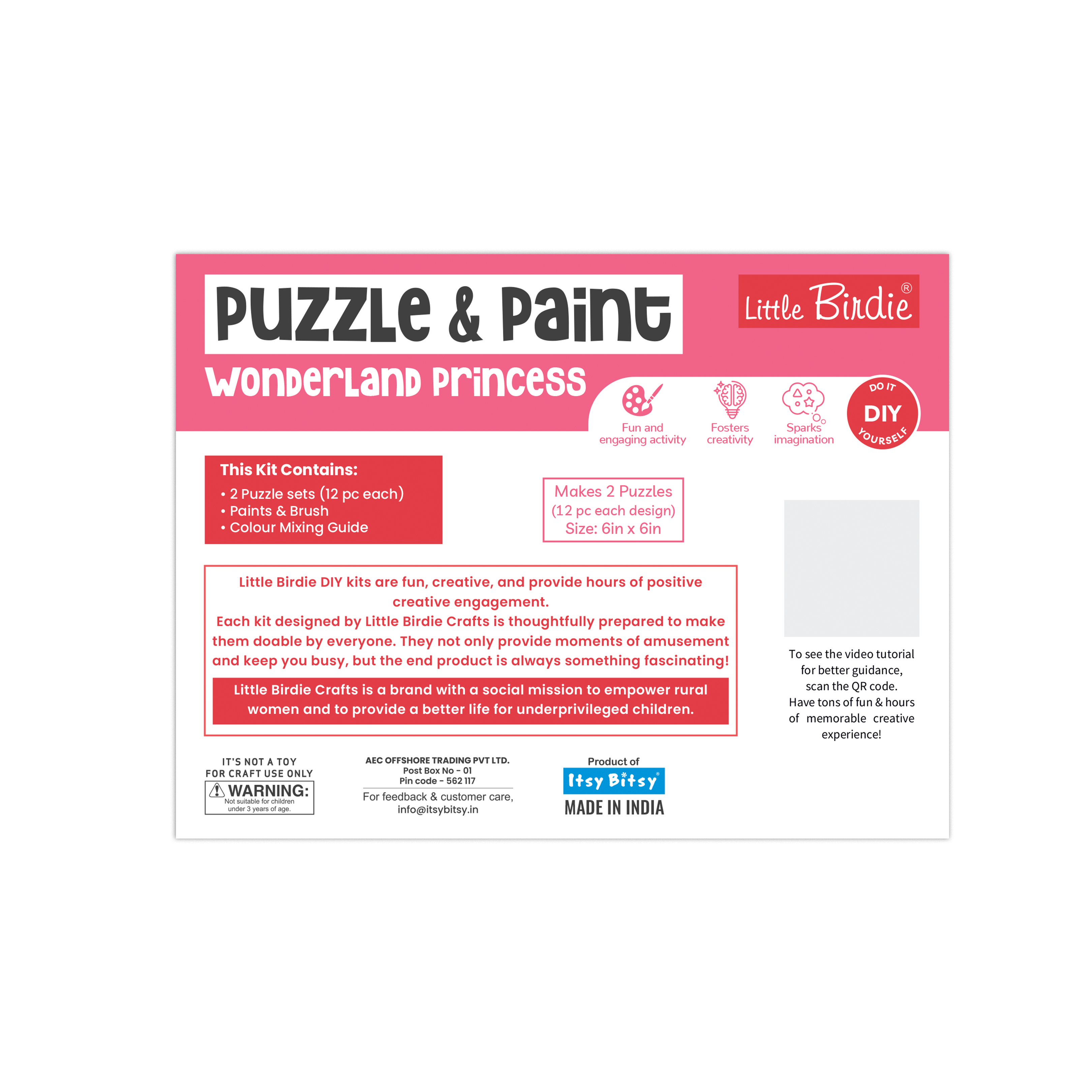 DIY Paint and Play Jigsaw Puzzle Kit- Wonderland Princess, 1 Box