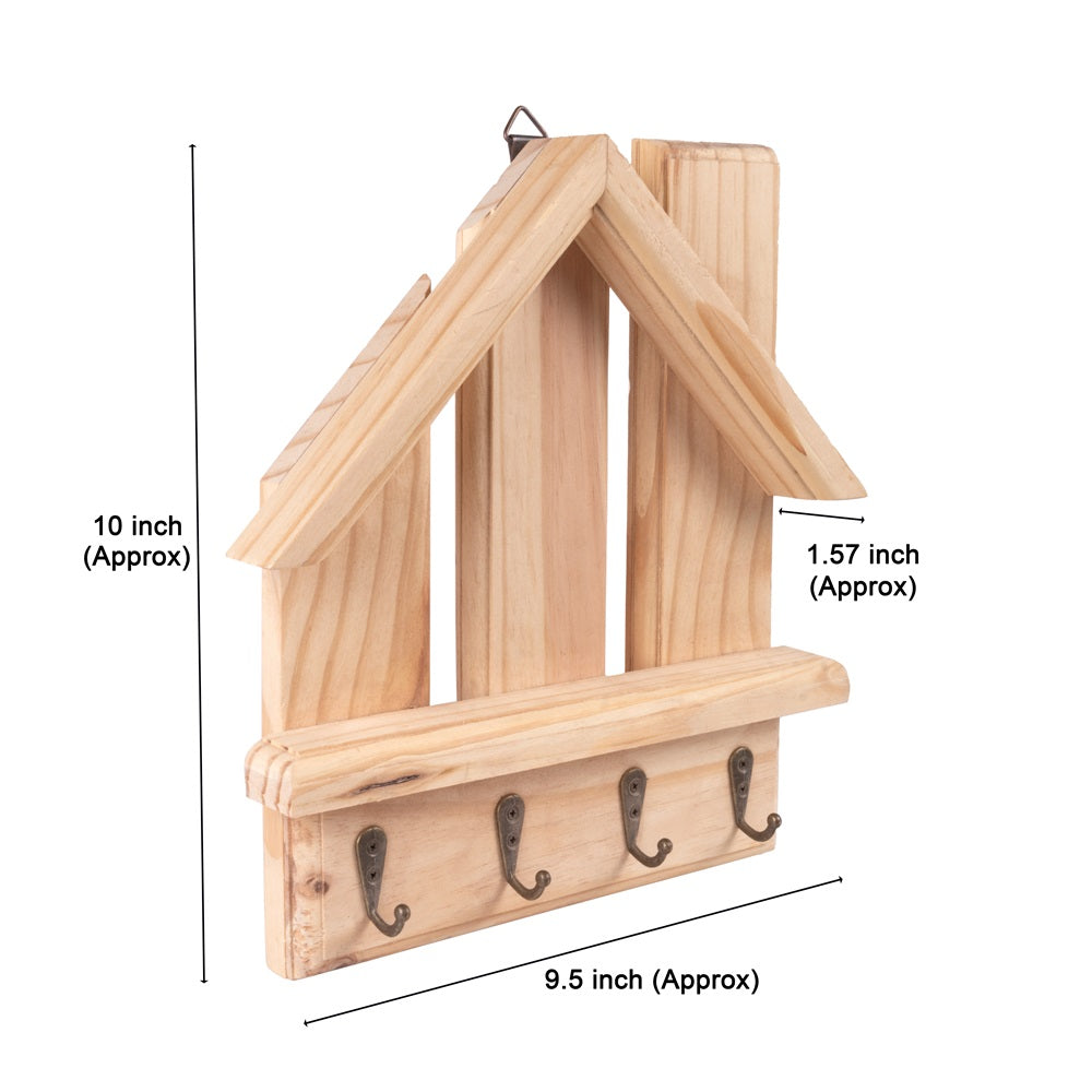 Pinewood Key Hanger with 4 Hooks - Home  Approx. L9.5in x W1.57in x H10in, 1pc