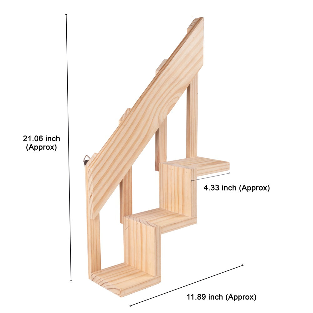 Pinewood Wall Hanging Planter Holder - Staircase, 3 Racks, Approx L11.89in x W4.33in x H21.06in 1pc