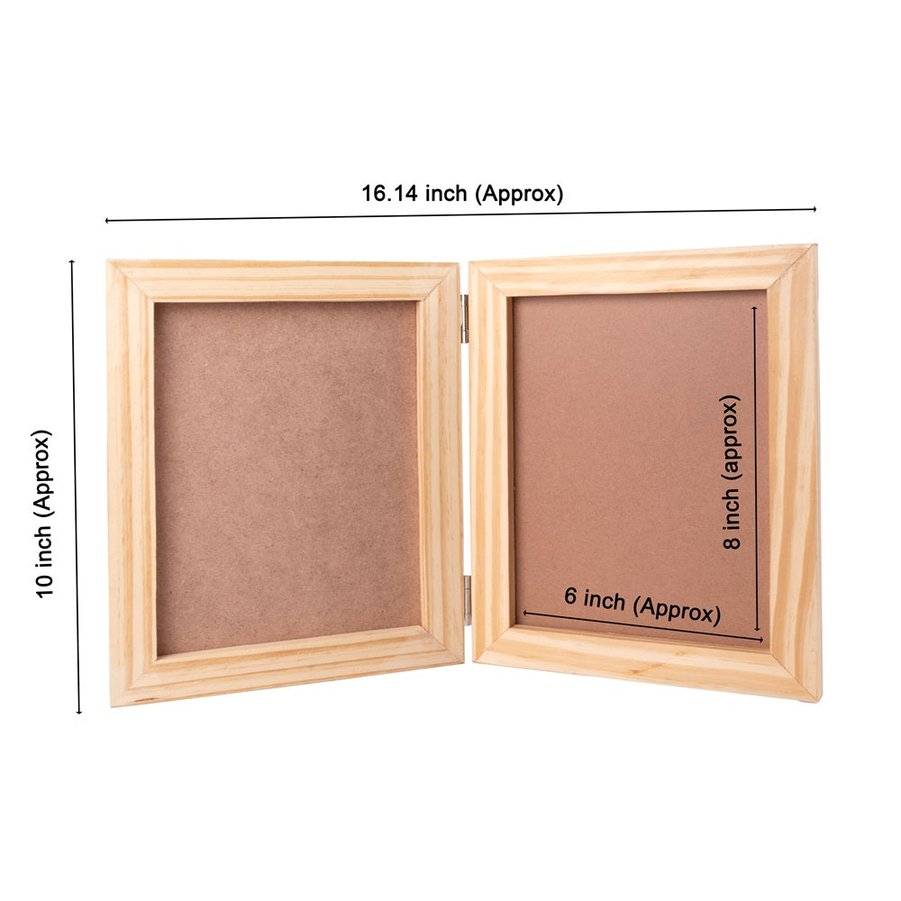 Pinewood Dual Picture Frame with Hinge,  Approx. L16.14in x H10in x D0.59in, 1pc