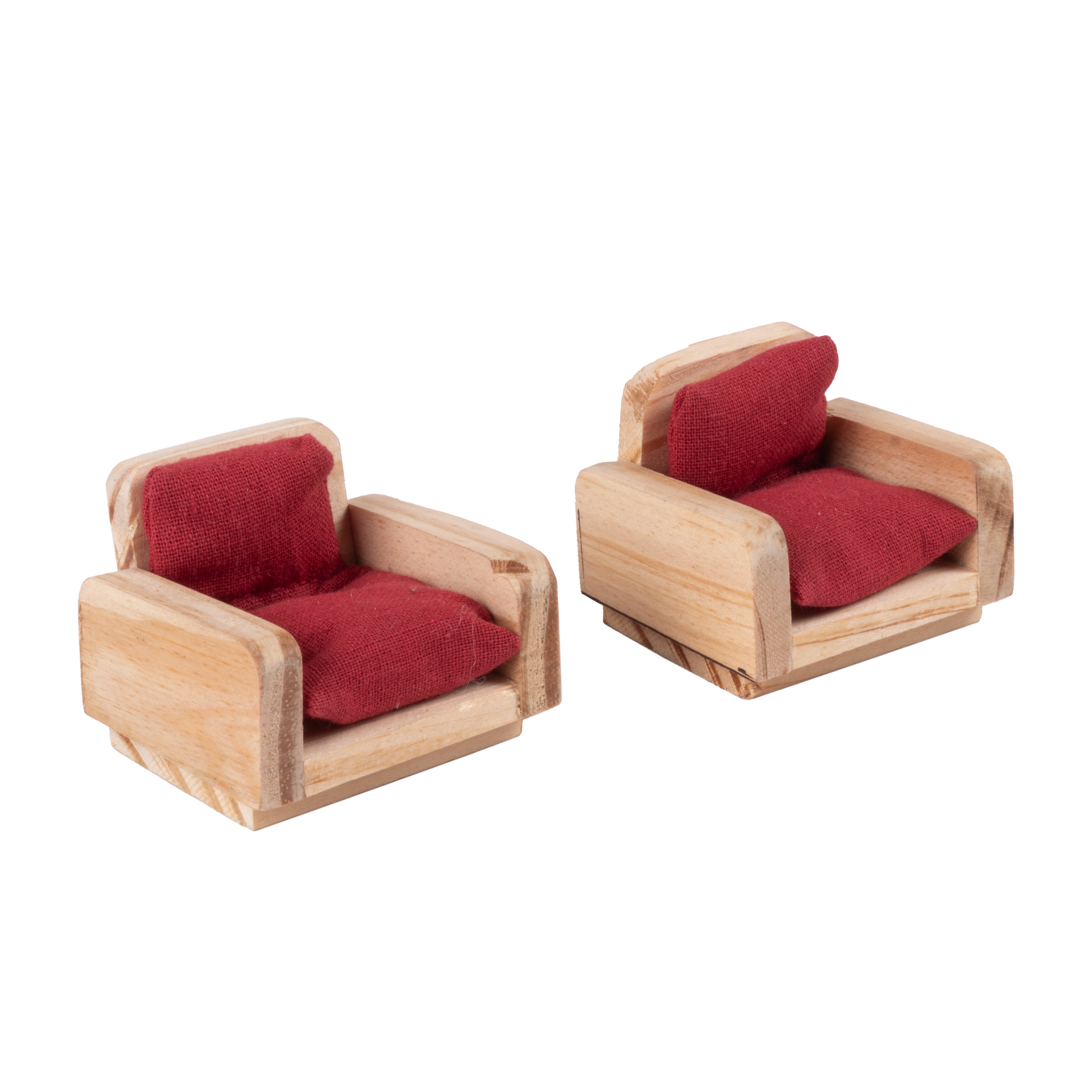 Wooden Miniature Single Sofa Chair Approx L2.24inch x W1.85inch x H1.77inch 2pc