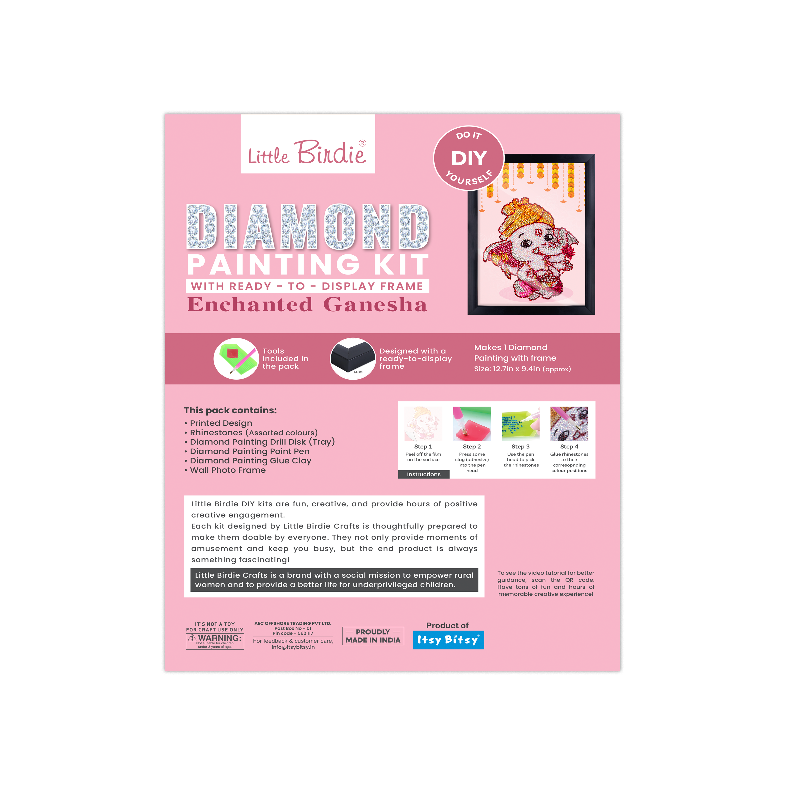 DIY Diamond Painting Kit with frame - Enchanted Ganesha, 1 Box