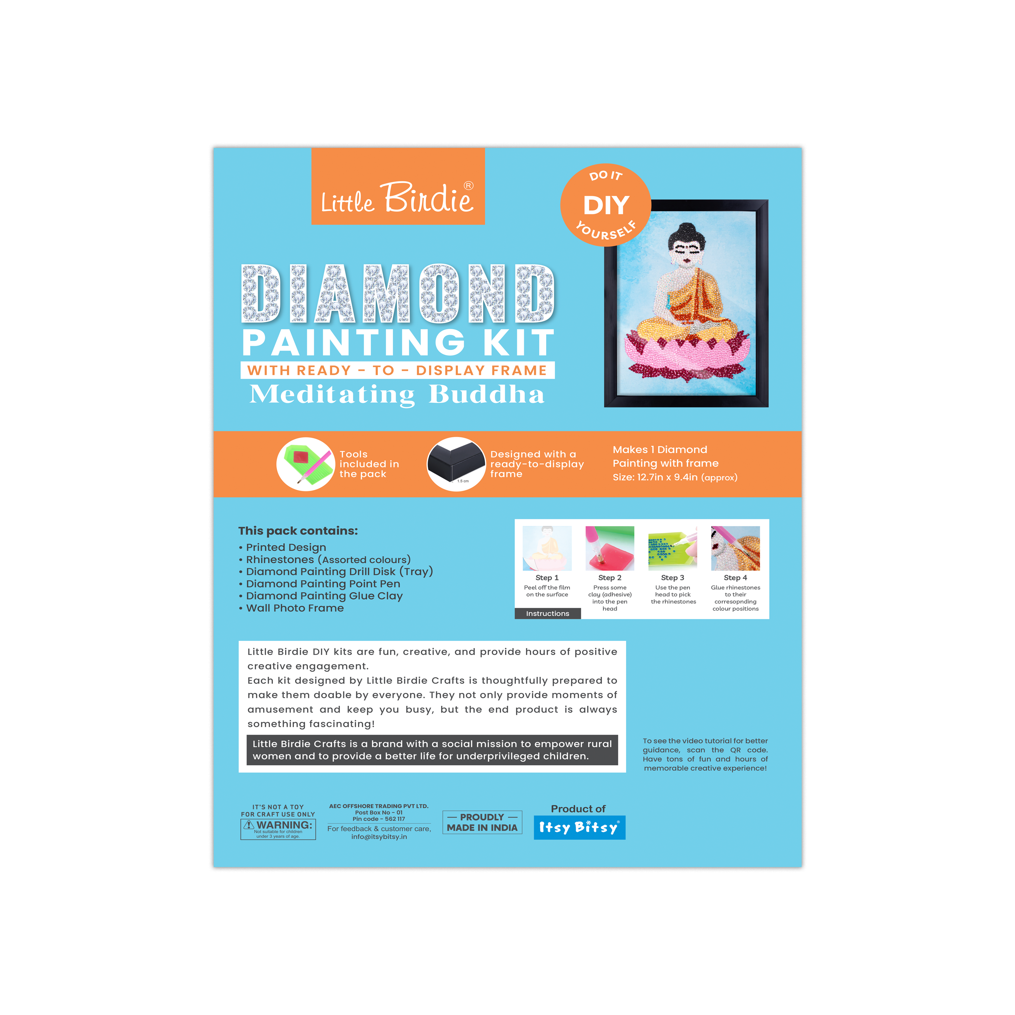 DIY Diamond Painting Kit with frame - Meditating Buddha, 1 Box