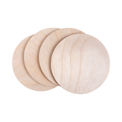 Coaster - Birch Wood, Round, 4inch Dia, 4mm Thick, Set of 4pc