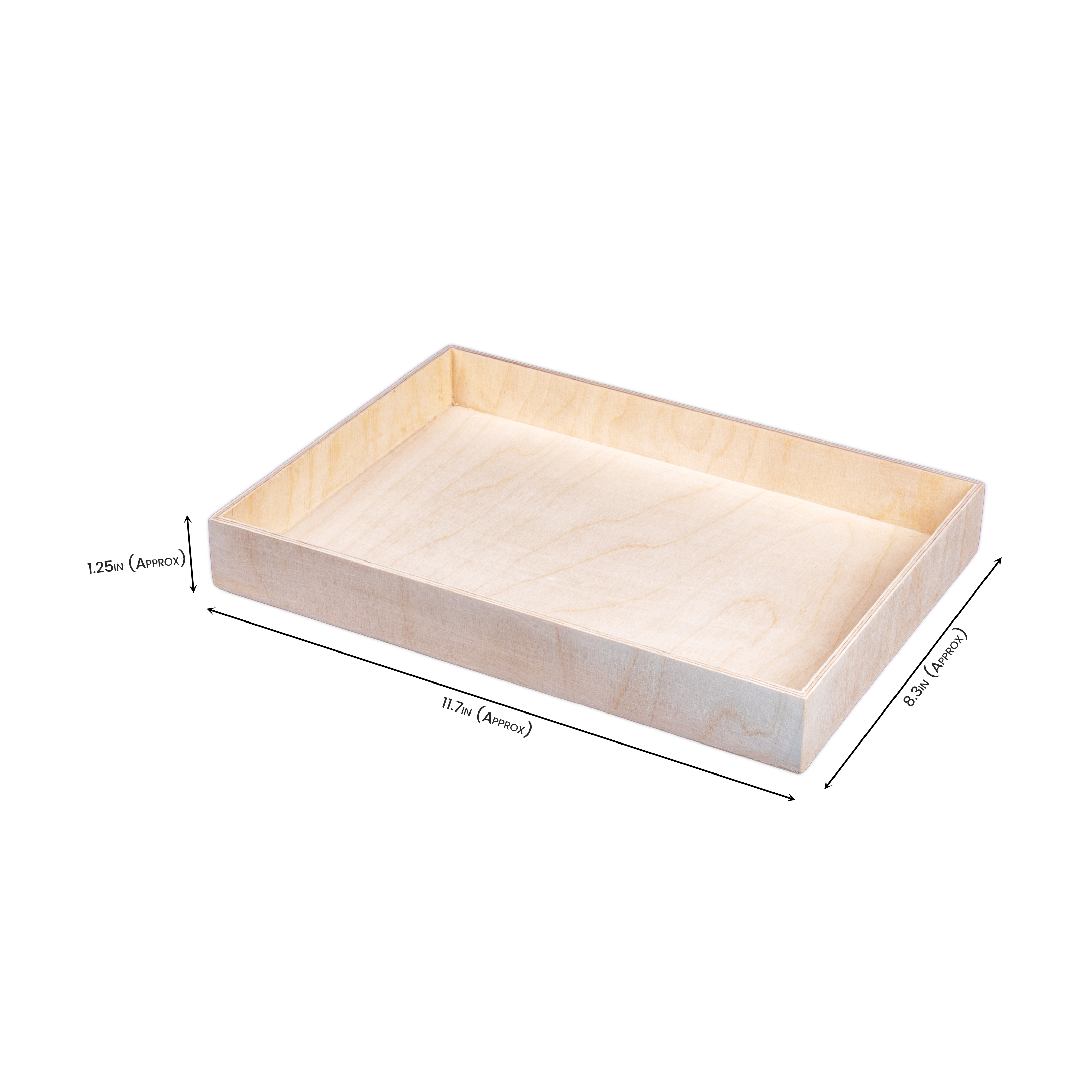 Wooden Tray - Birch Wood, Approx L11.7in x W8.3in x H1.25in, 4mm Thick, 1 pc