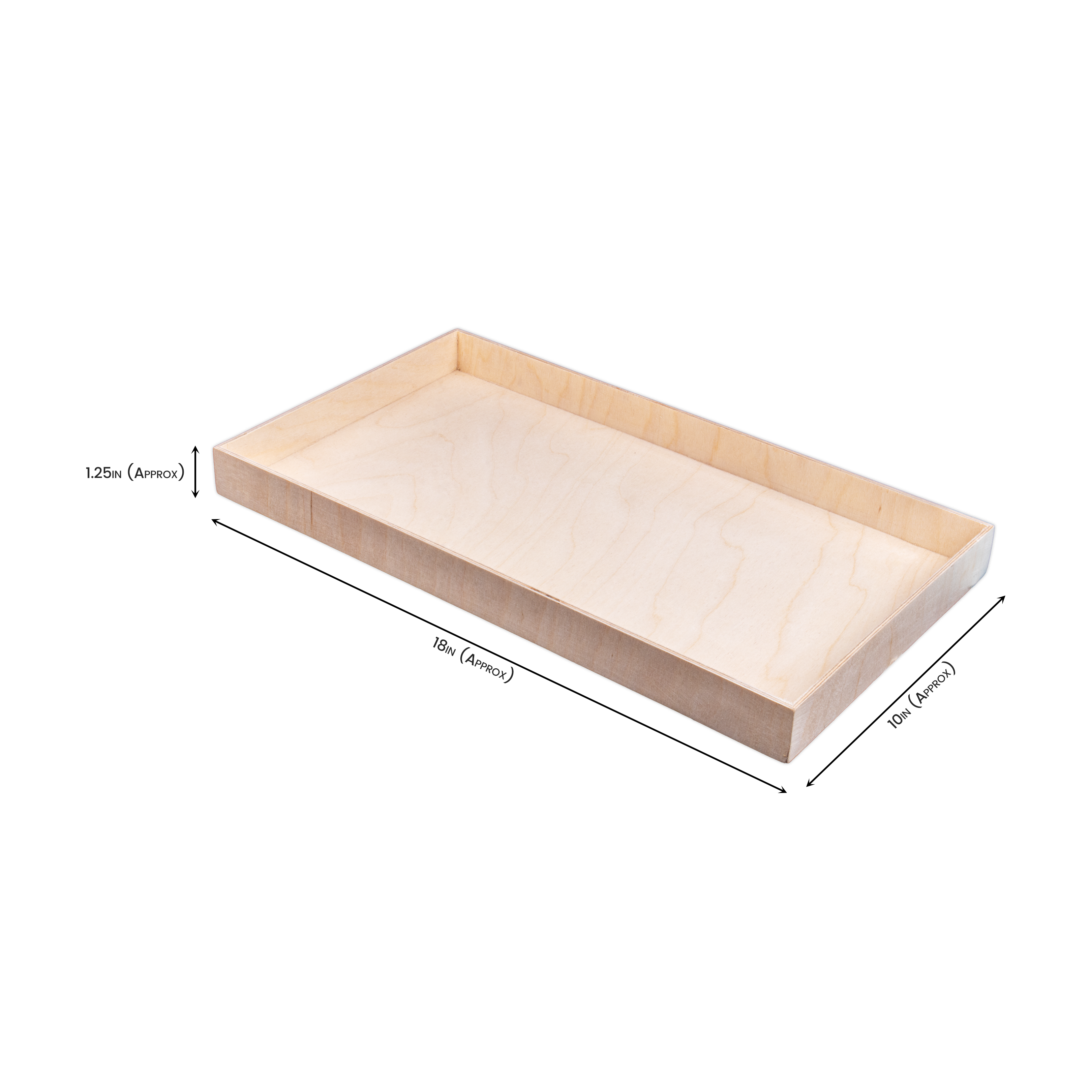 Wooden Tray - Birch Wood, Approx L18in x W10in x H1.25in, 4mm Thick, 1 pc