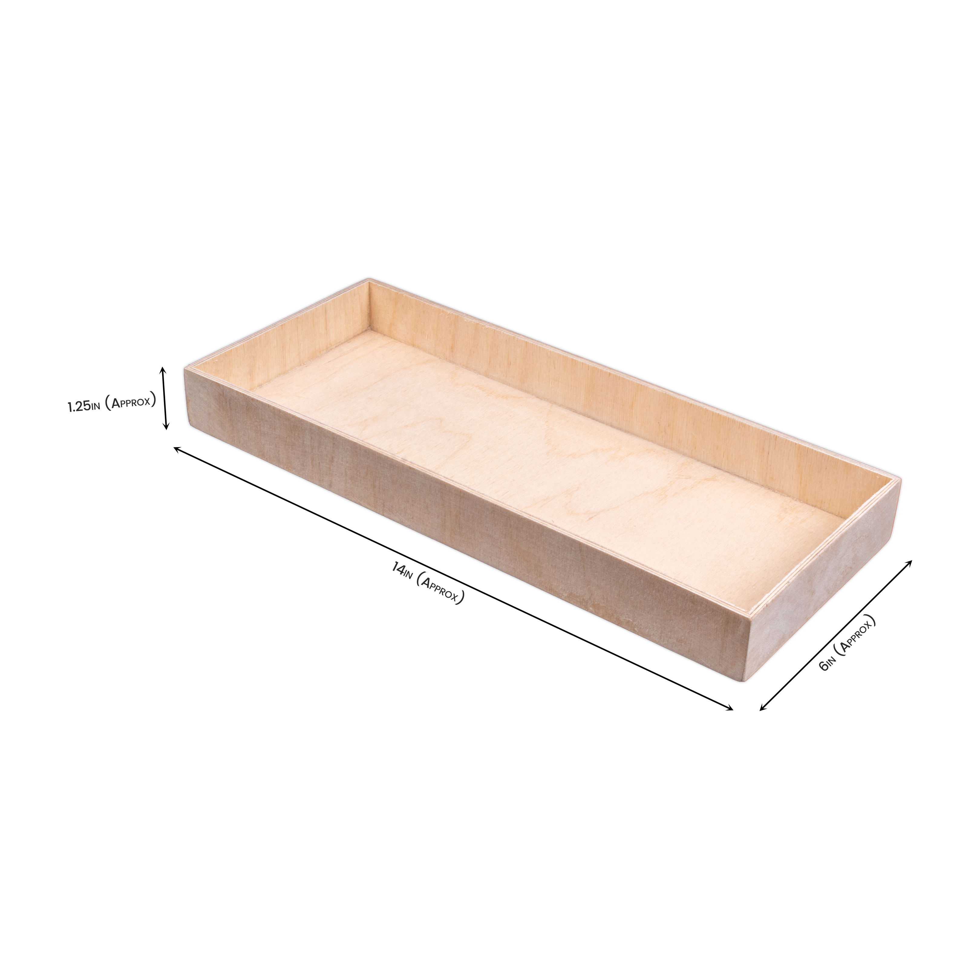 Wooden Tray - Birch Wood, Approx L14in x W6in x H1.25in, 4mm Thick, 1 pc