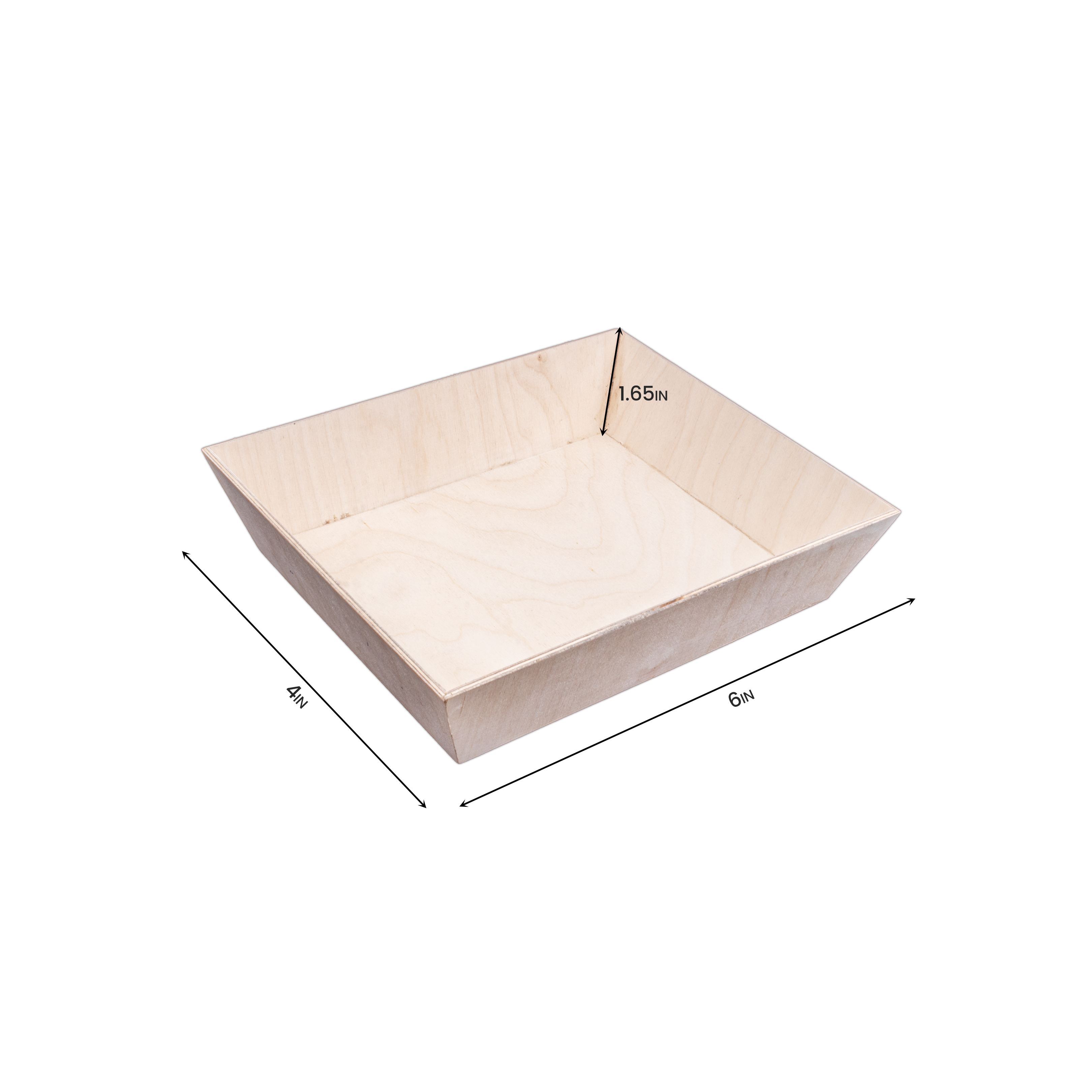 Birch Wood Angled Gifting Tray with Wood Wool, Net Fabric & Ribbon, L6in x W4in x H1.65in, 4mm Thick 1pc