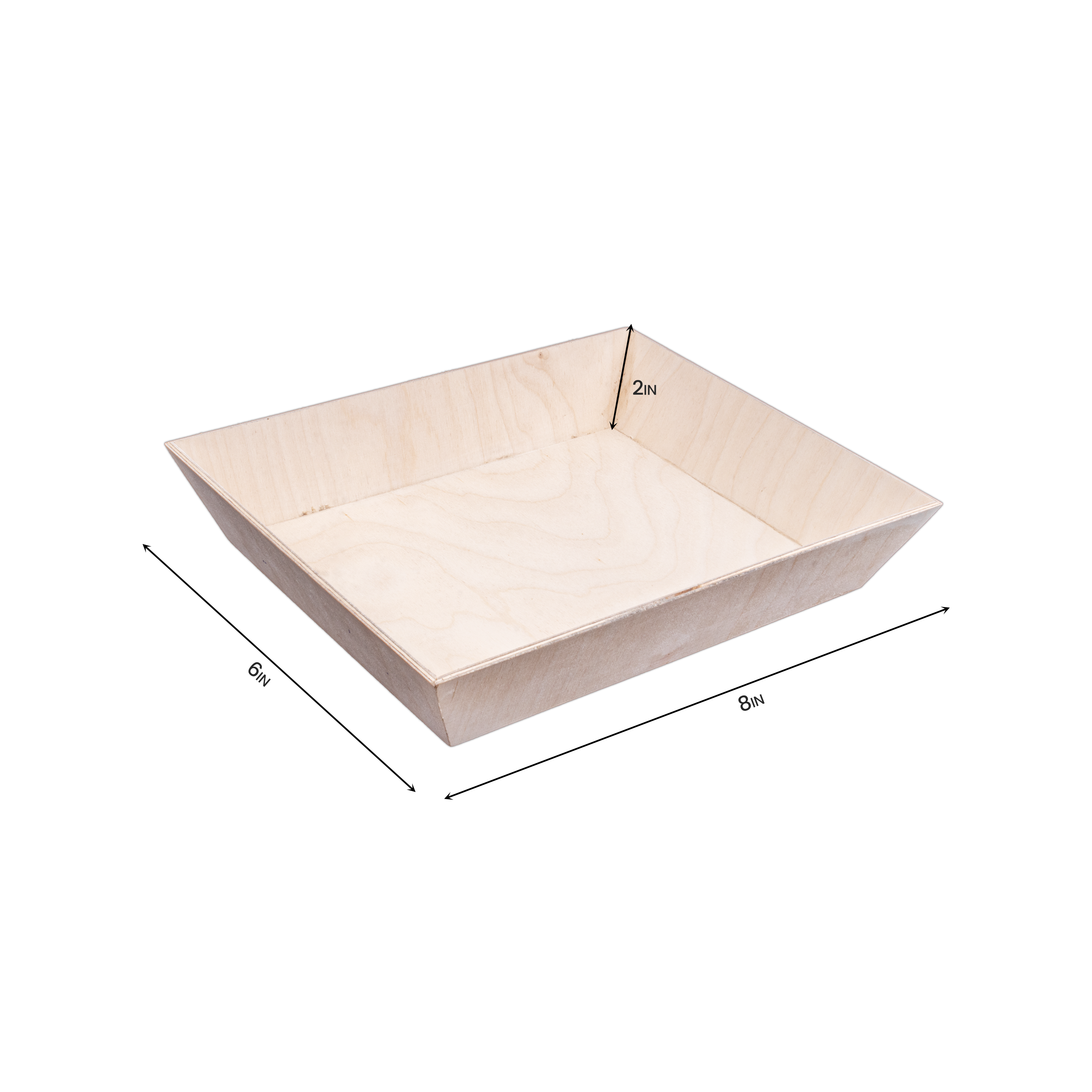 Birch Wood Angled Gifting Tray with Wood Wool, Net Fabric & Ribbon, L8in x W6in x H2in, 4mm Thick 1pc