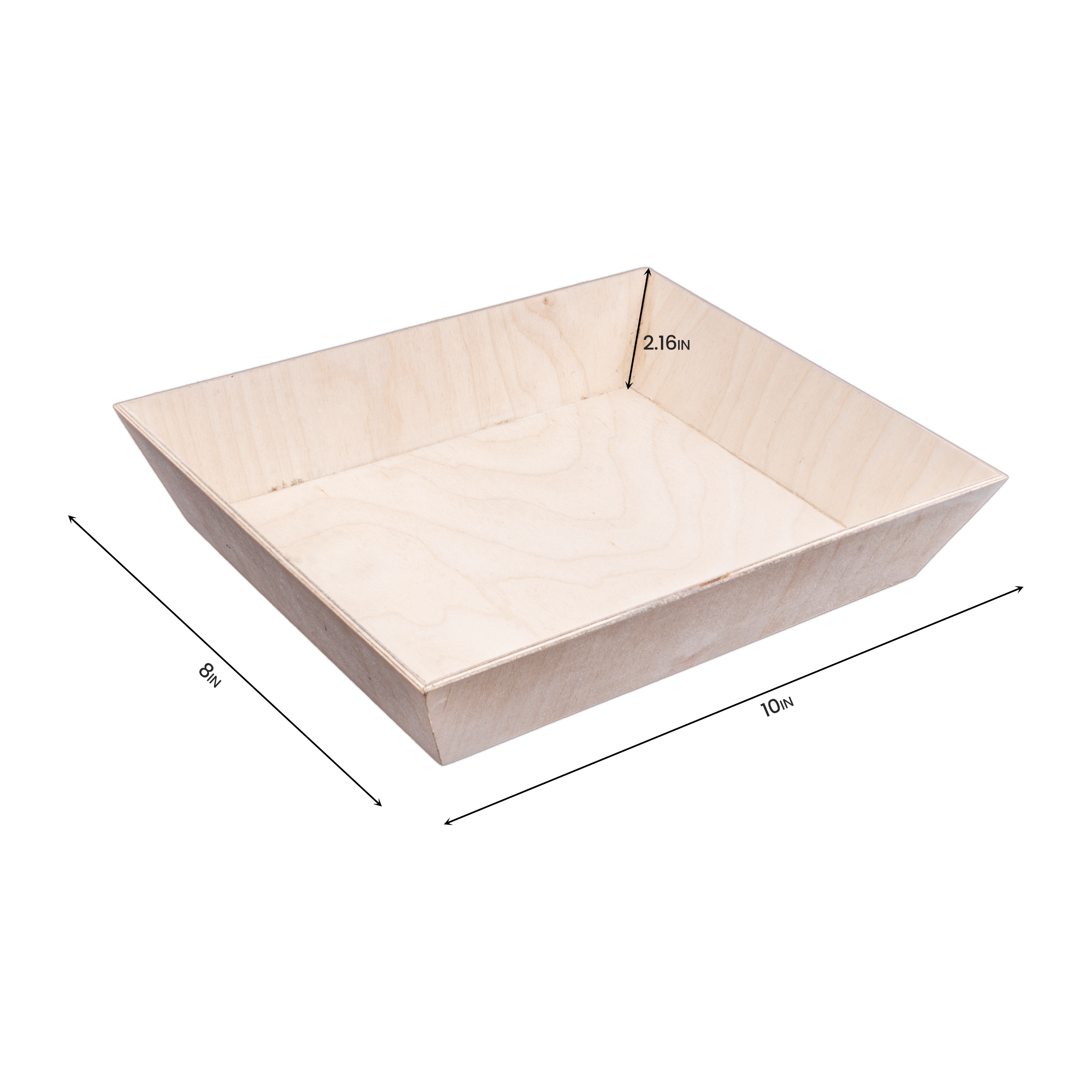 Birch Wood Angled Gifting Tray with Wood Wool, Net Fabric & Ribbon, L10in x W8in x H2.16in, 4mm Thick 1pc