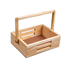 Basket with Handle - Pinewood, Approx L6in x W8in x H2.5in, 1 pc