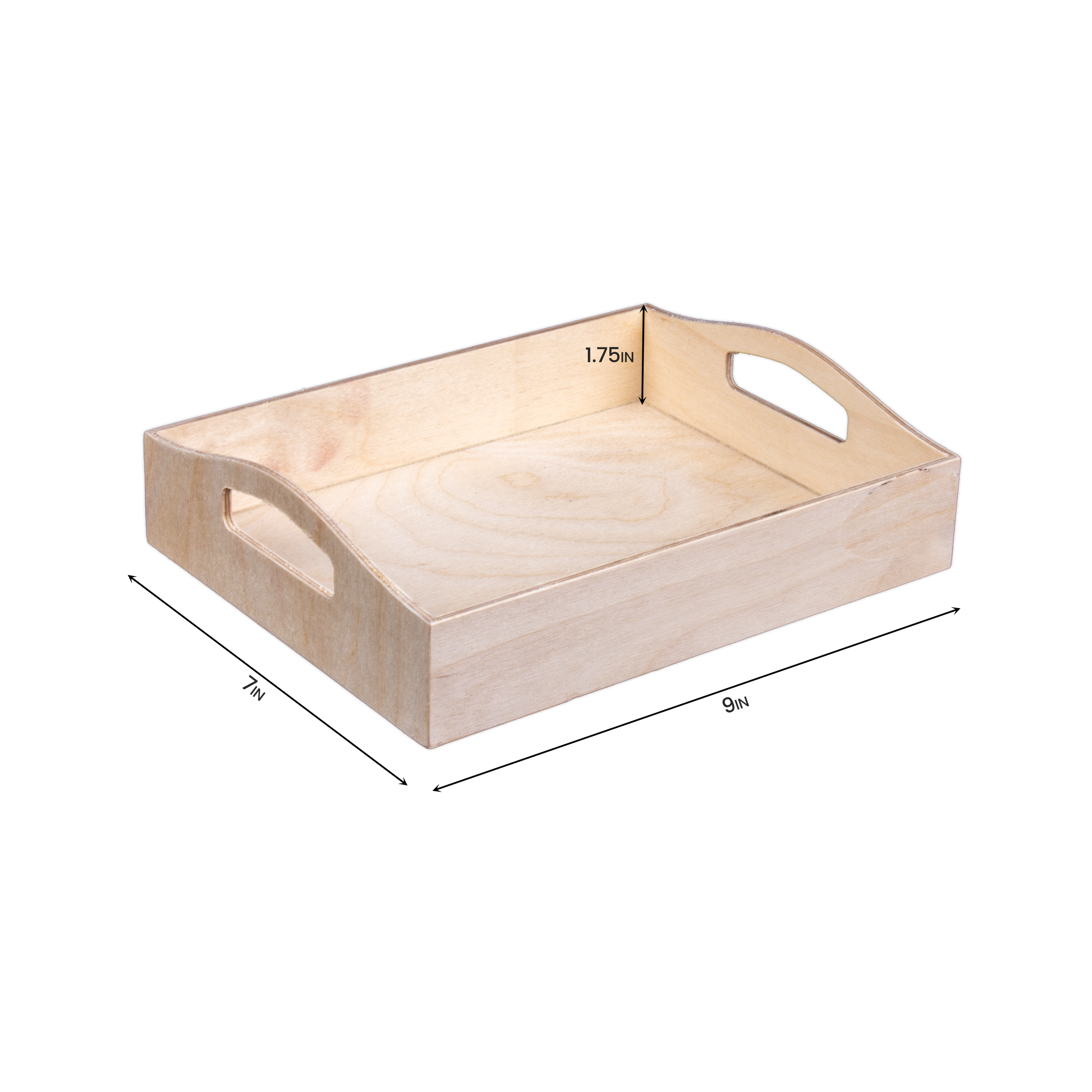 Wooden Contour Handle Tray - Birch Wood, L7in x W9in x H1.75in, 1 pc