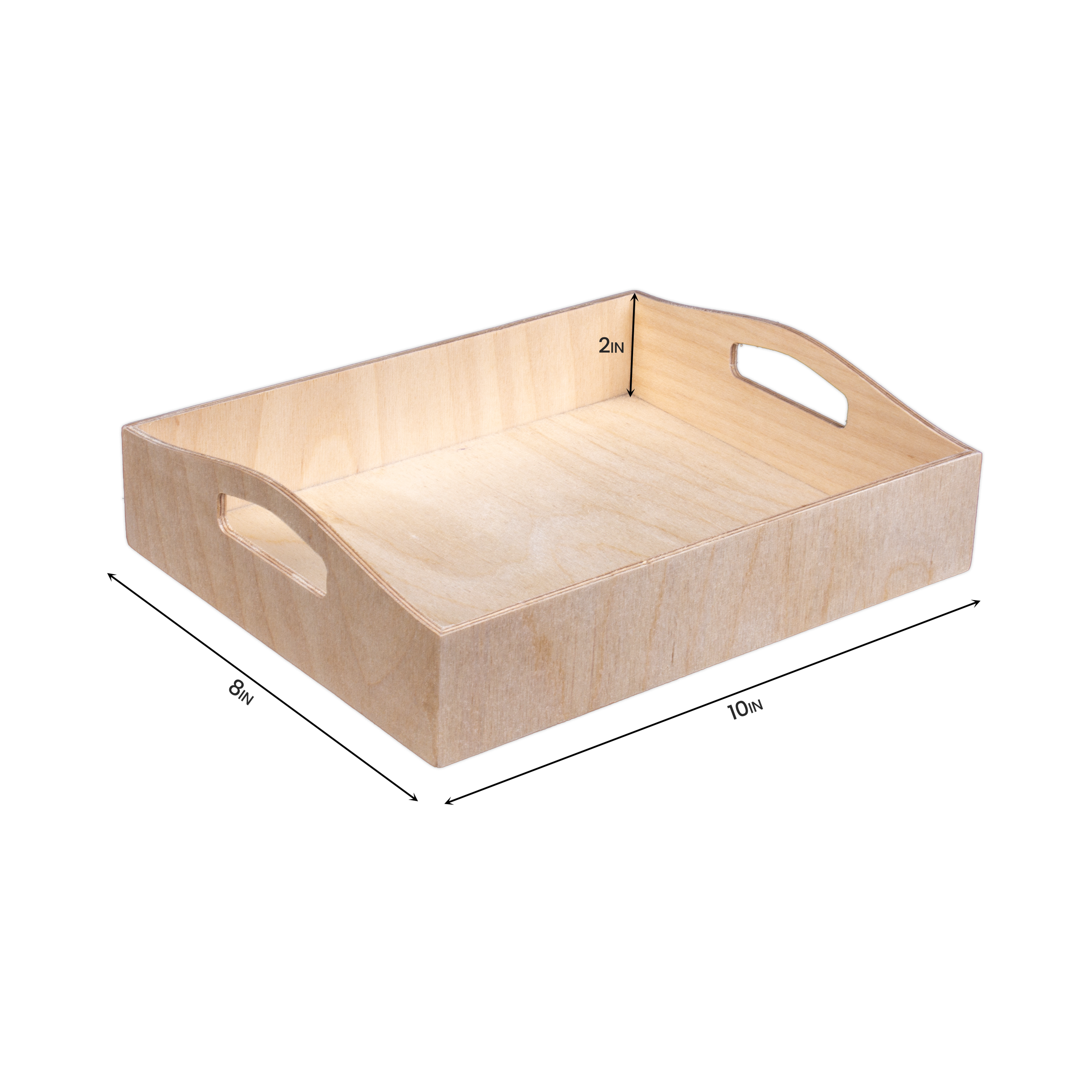 Wooden Contour Handle Tray - Birch Wood, L8in x W10in x H2in, 1 pc