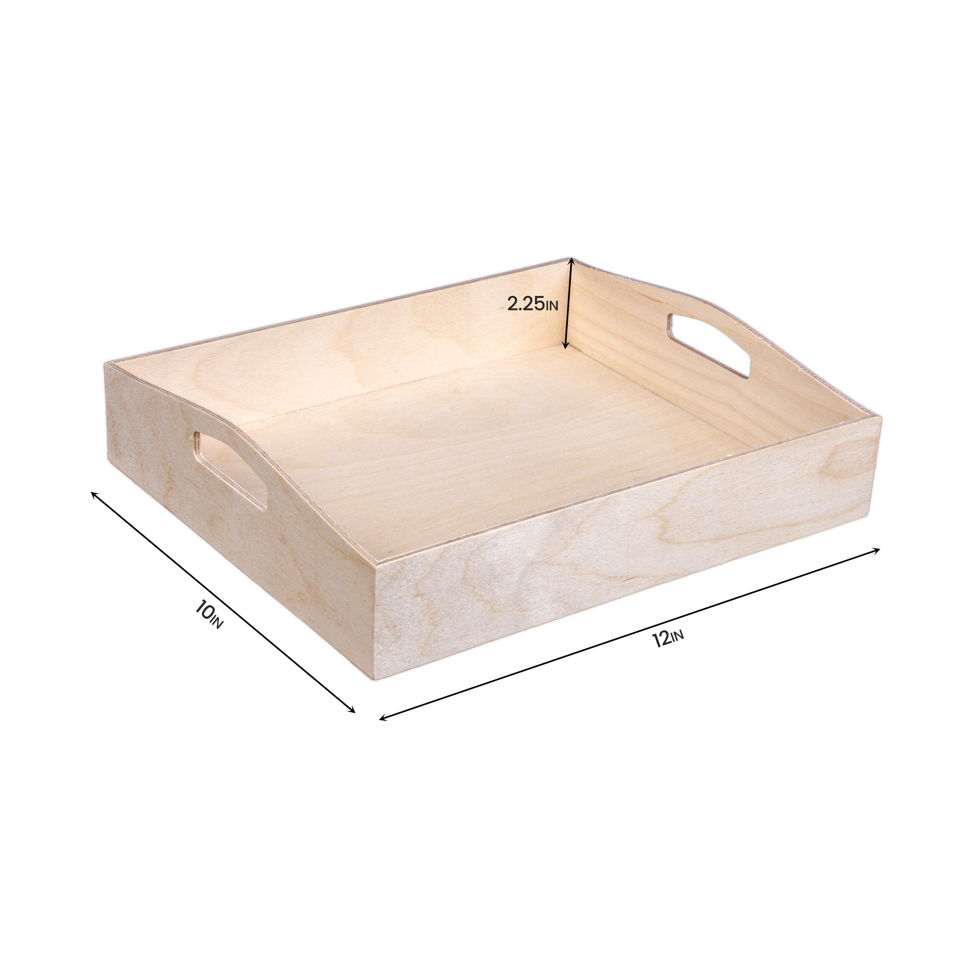 Wooden Contour Handle Tray - Birch Wood, L10in x W12in x H2.25in, 1 pc