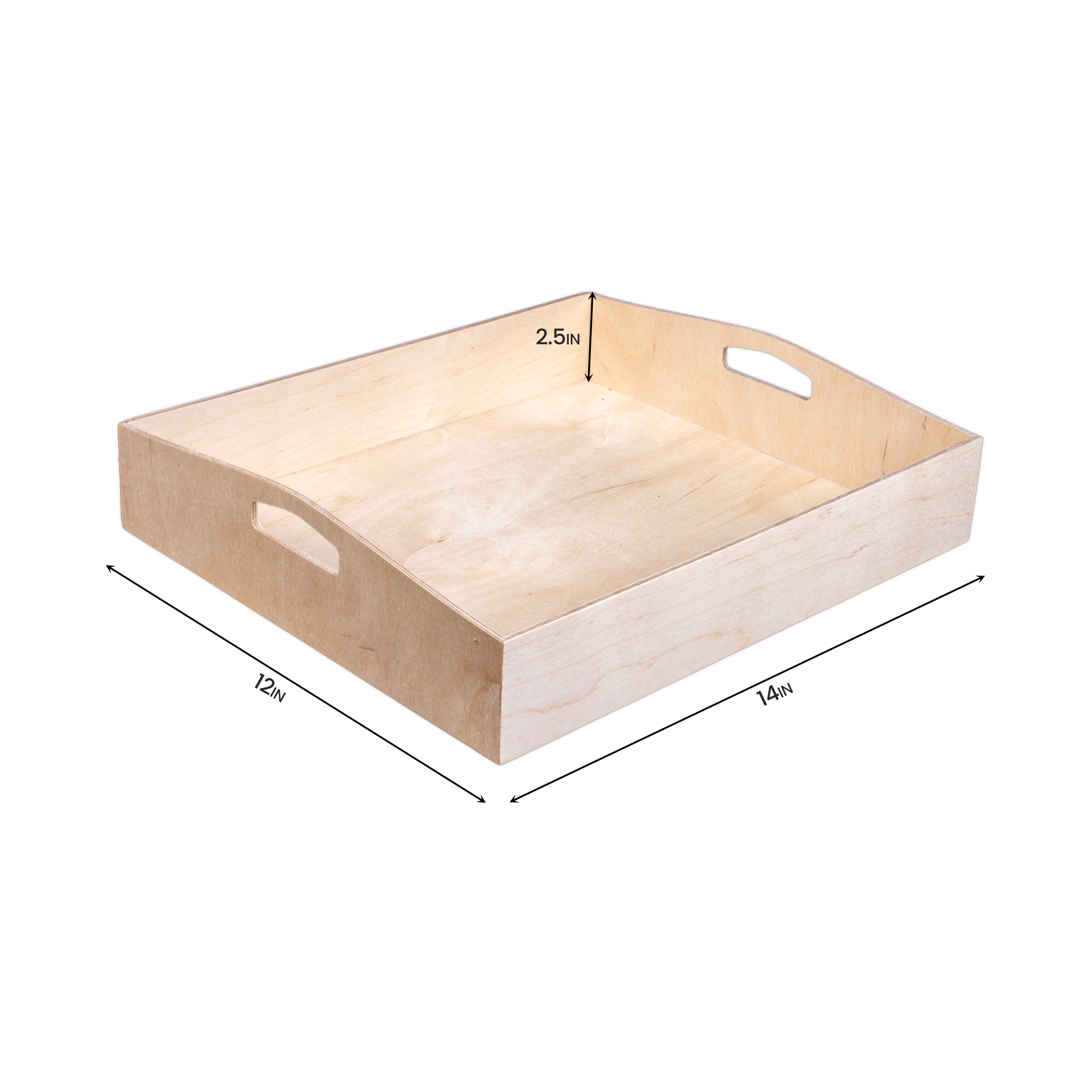 Wooden Contour Handle Tray - Birch Wood, L12in x W14in x H2.25in, 1 pc