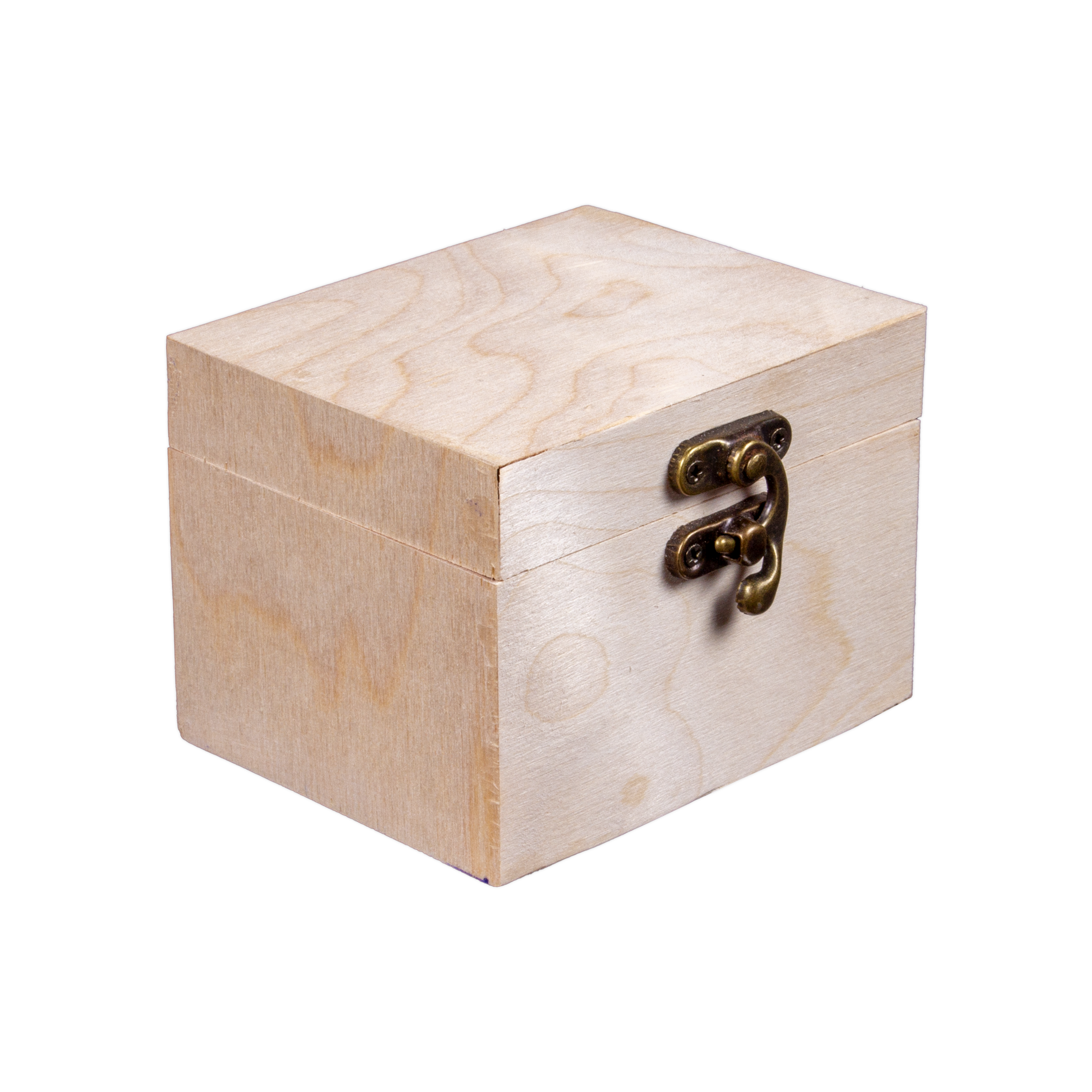 Wooden Trinket Box With Metal Latch - Birch Wood, L3in x W2.5in x H2in, 1 pc