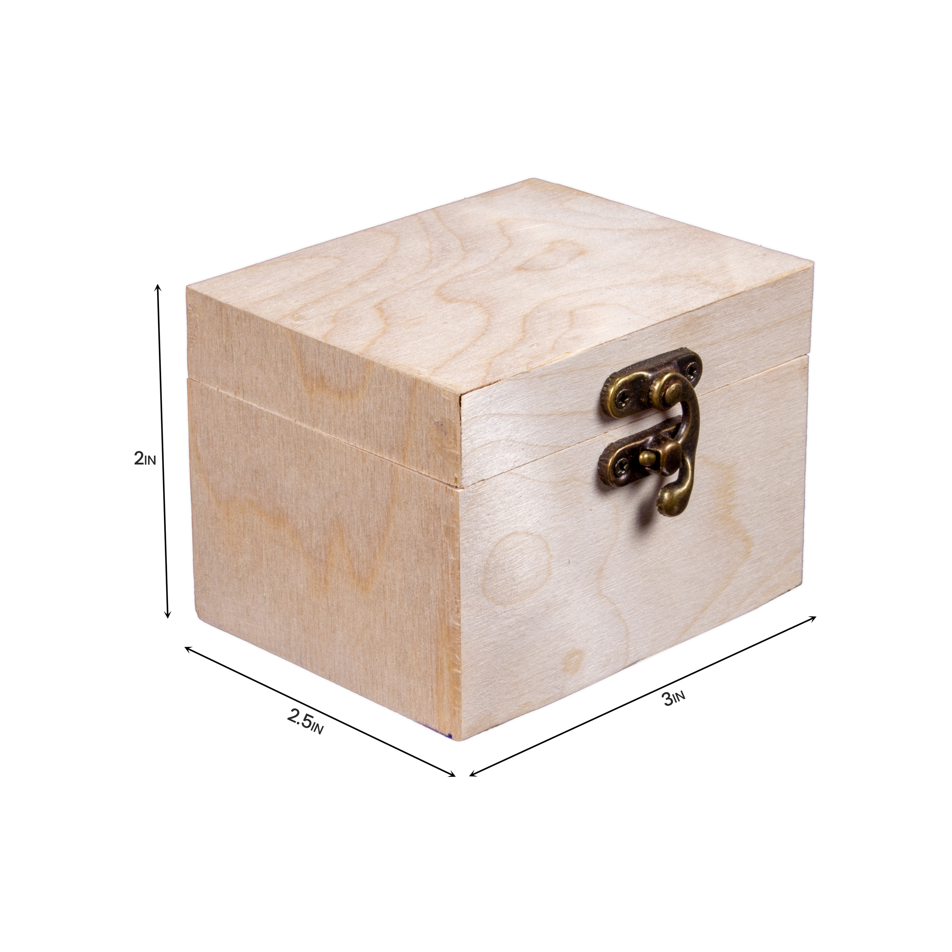 Wooden Trinket Box With Metal Latch - Birch Wood, L3in x W2.5in x H2in, 1 pc