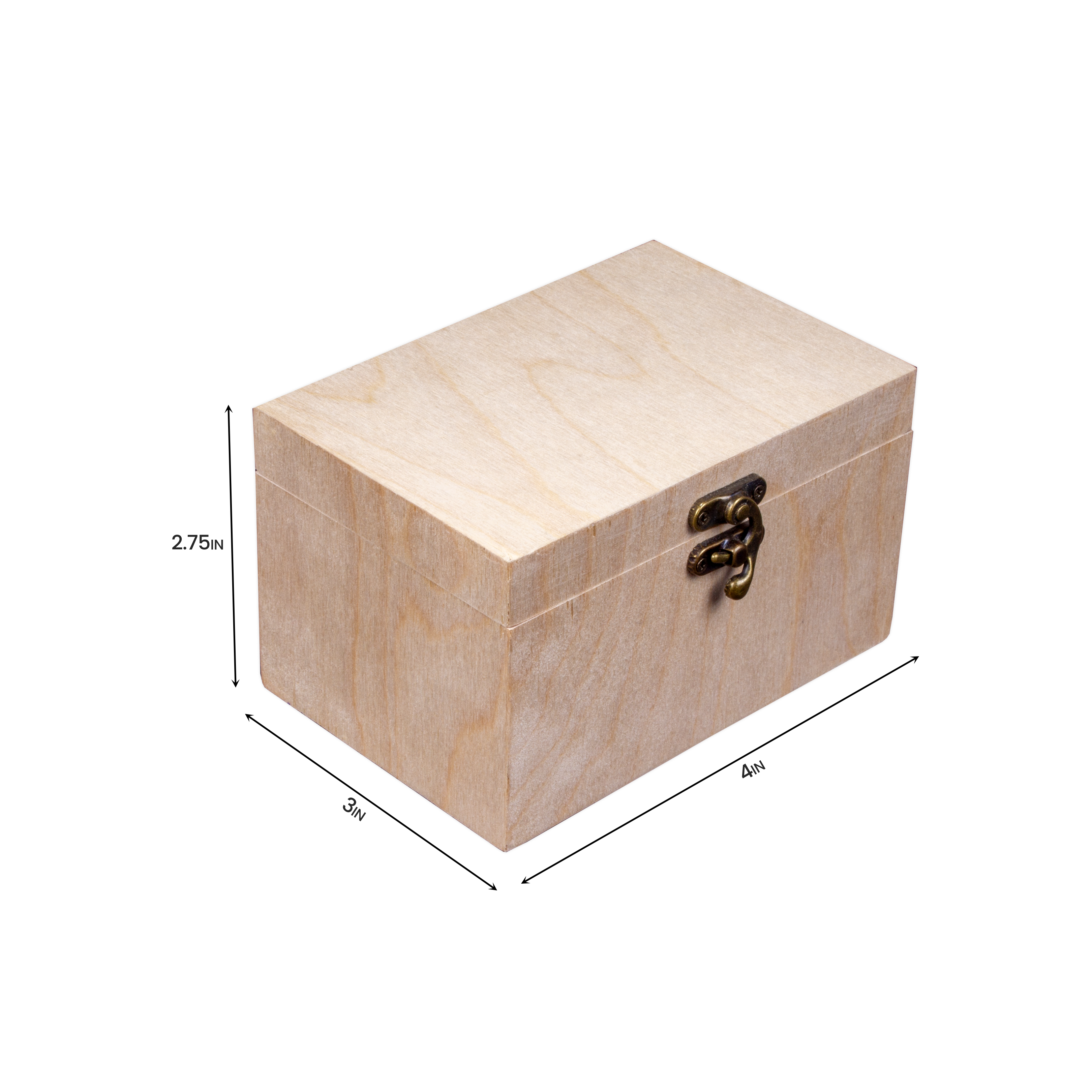 Wooden Trinket Box With Metal Latch - Birch Wood, L4in x W3in x H2.75in, 1 pc