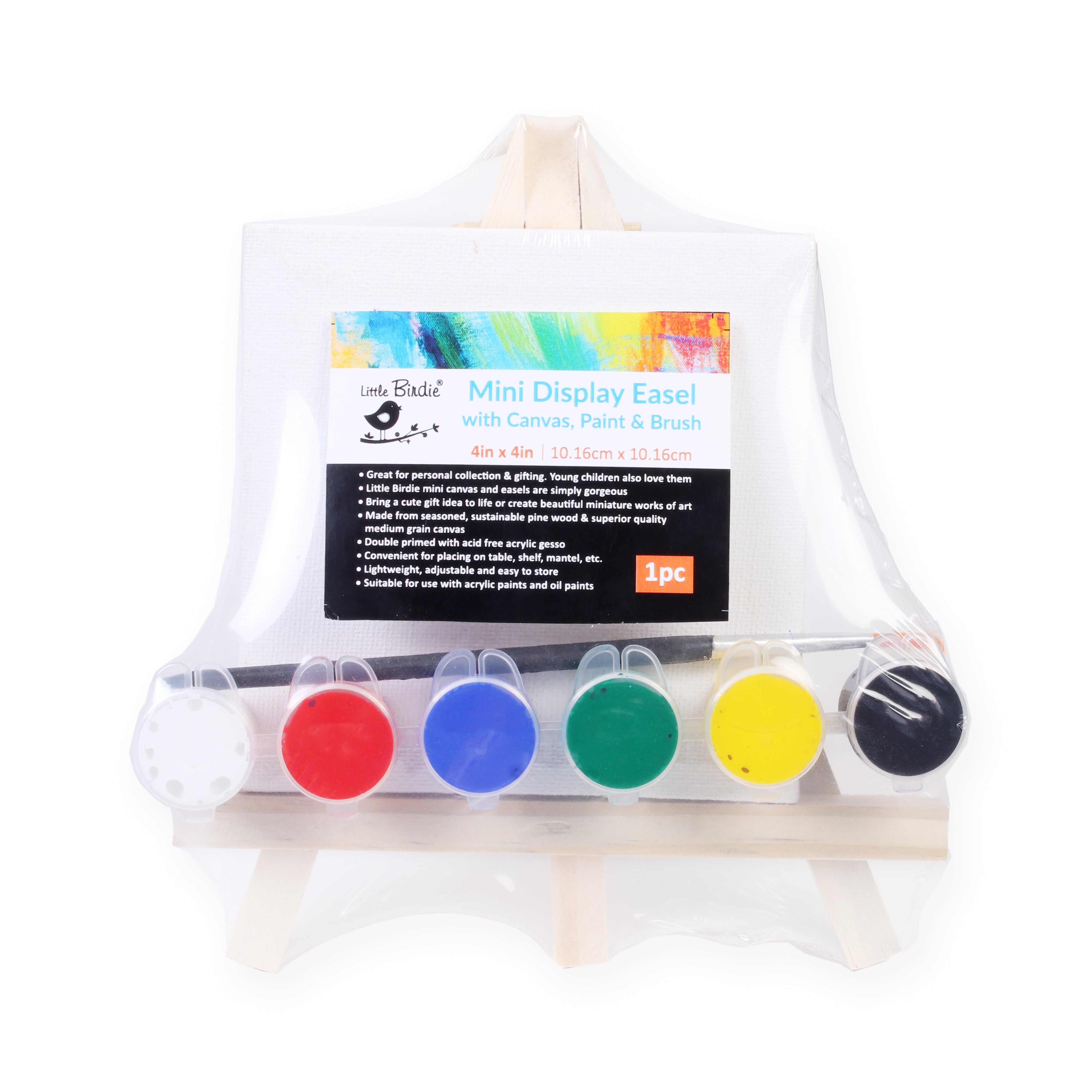 Mini Display Easel With Canvas Art Paint & Brush Kit