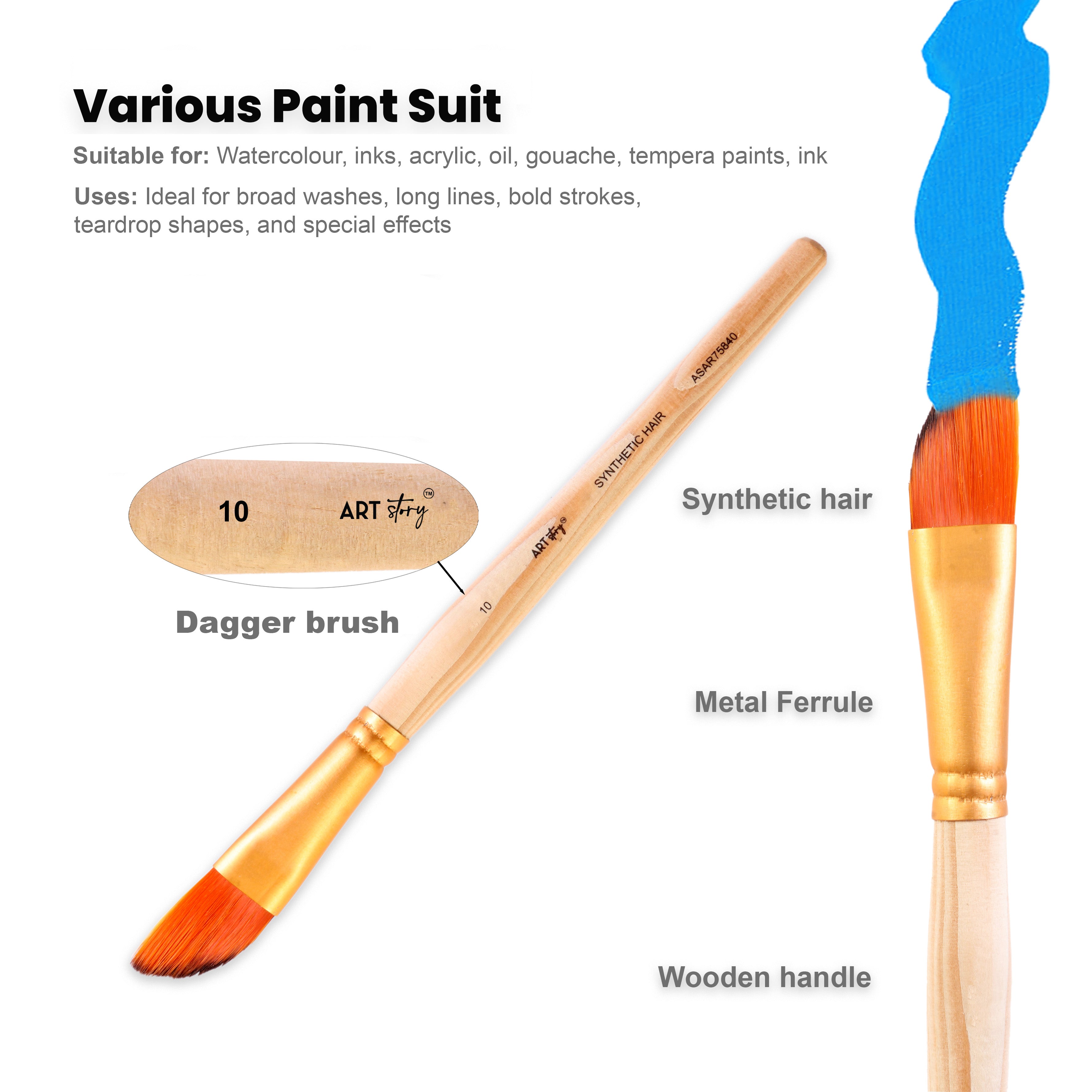 Dagger Brush Synthetic Hair Size 10 Handle Length 150mm