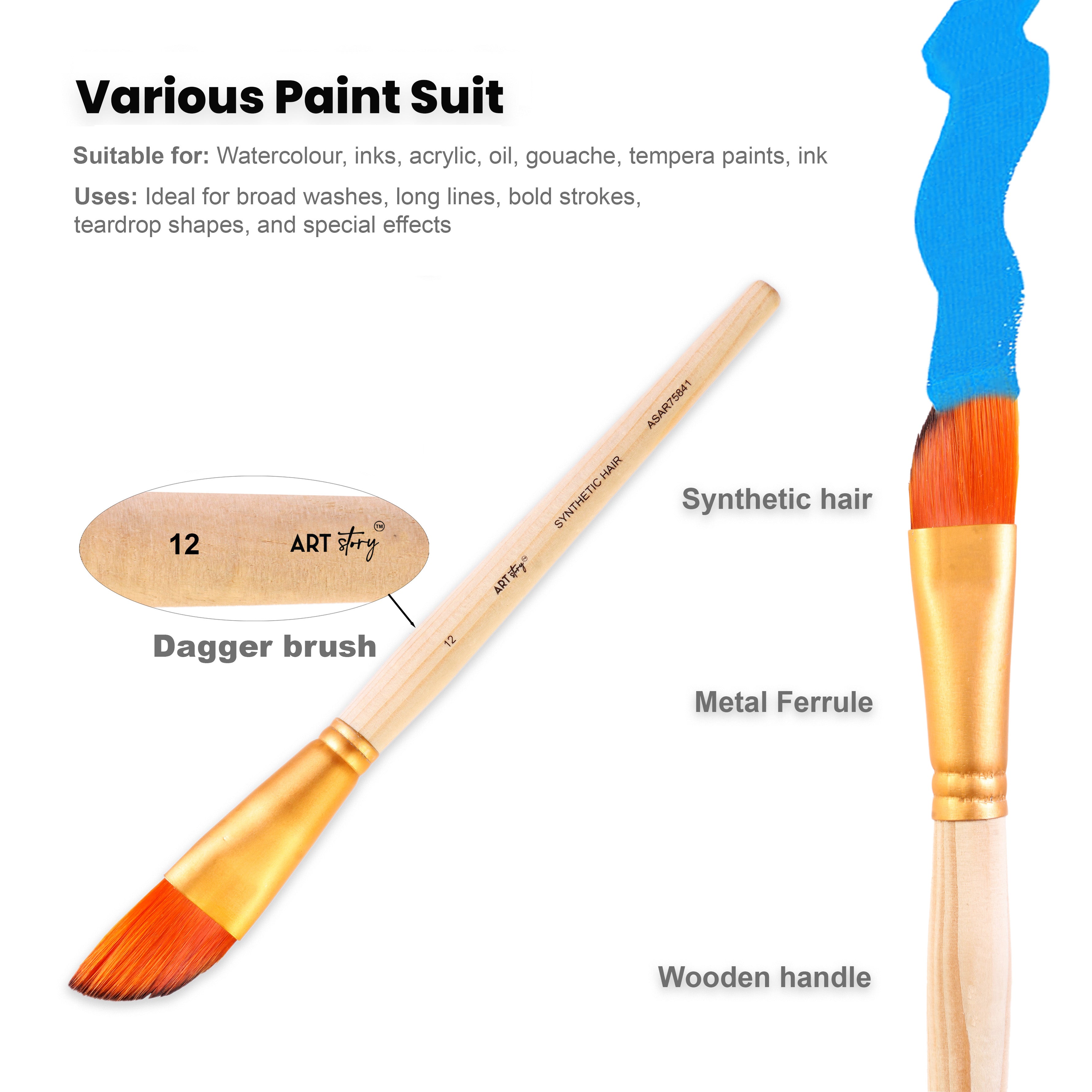 Dagger Brush Synthetic Hair Size 12 Handle Length 150mm