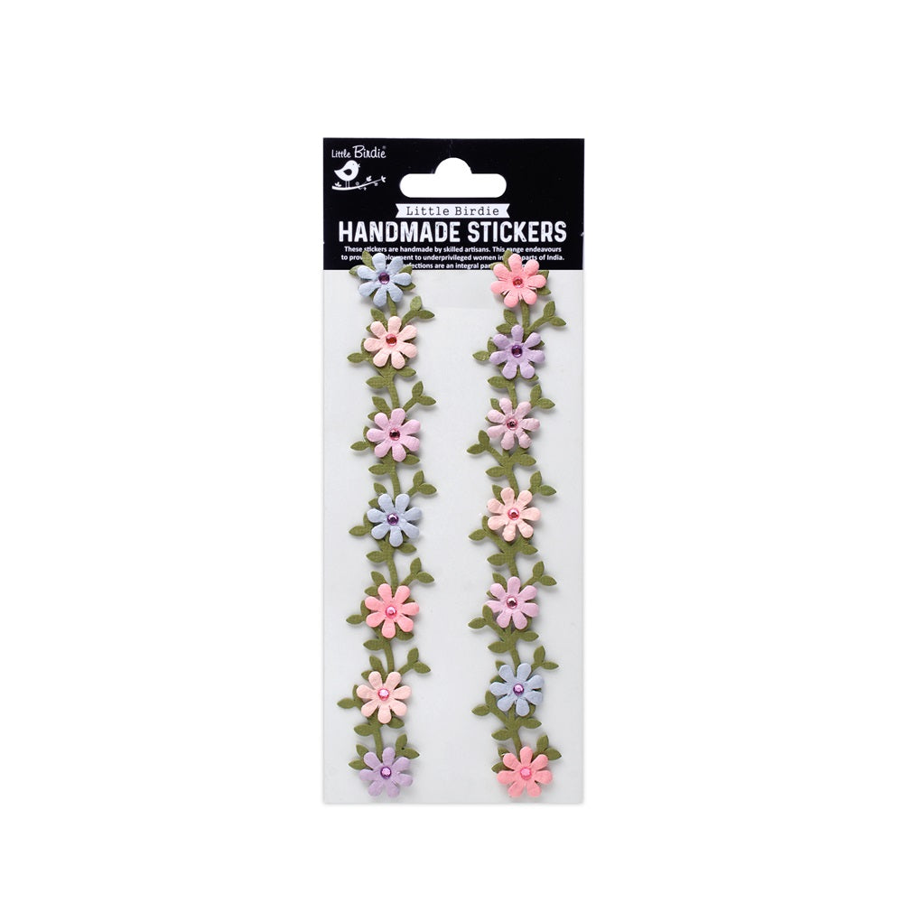 Handmade Stickers - Jewel Floral Vine, Fairy Sparkle, 2pc, 1 Sheet