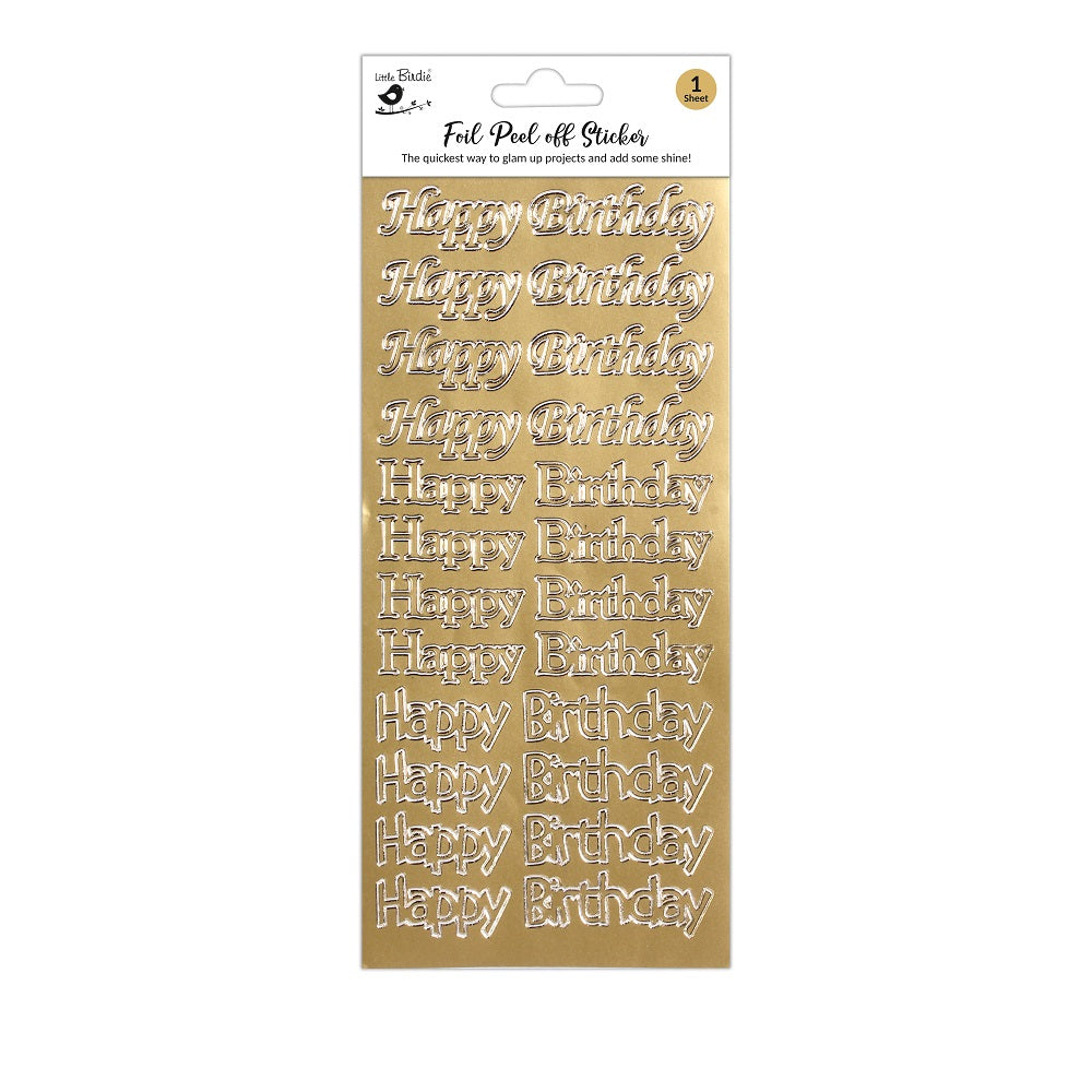 Foil Peel Off Sticker Happy Birthday Golden 10 X 23cm 1Sheet