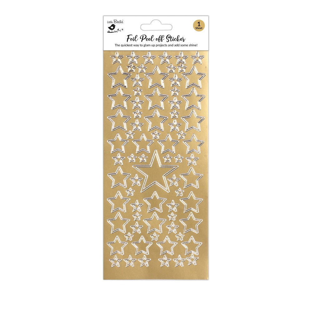 Foil Peel Off Sticker Stars Golden 10 X 23cm 1Sheet