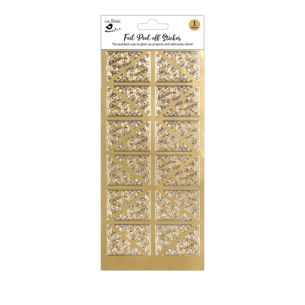 Foil Peel Off Sticker Swirl Corners Golden 10 X 23cm 1Sheet