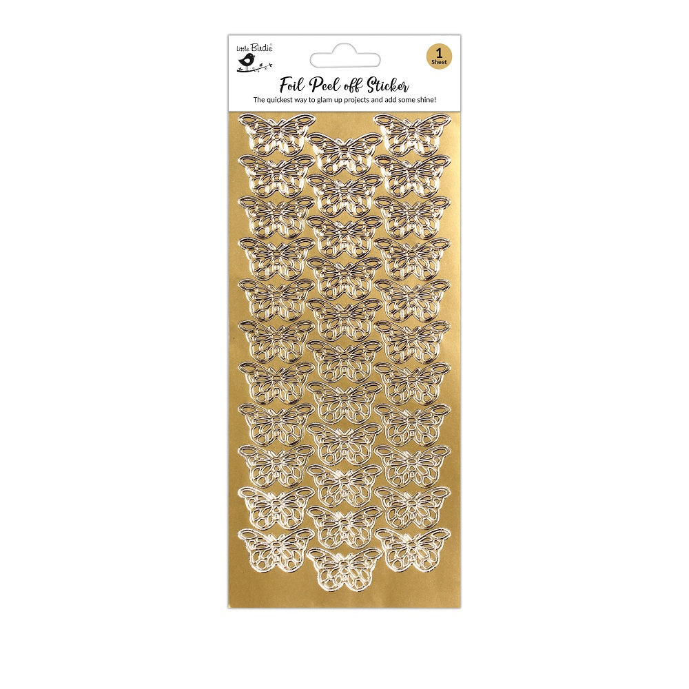 Foil Peel Off Sticker Golden Butterfly 10 X 23cm 1Sheet