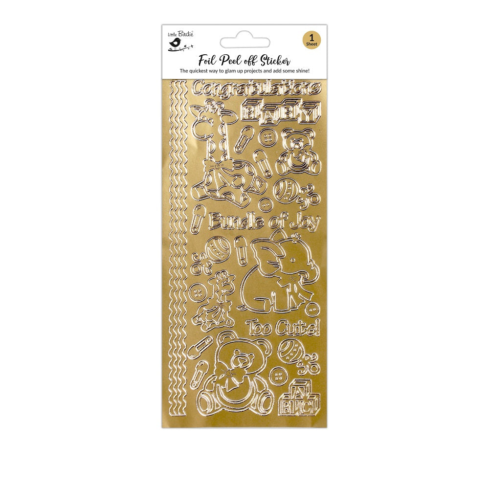 Foil Peel Off Sticker Bundle of Joy Golden 10 X 23cm 1Sheet