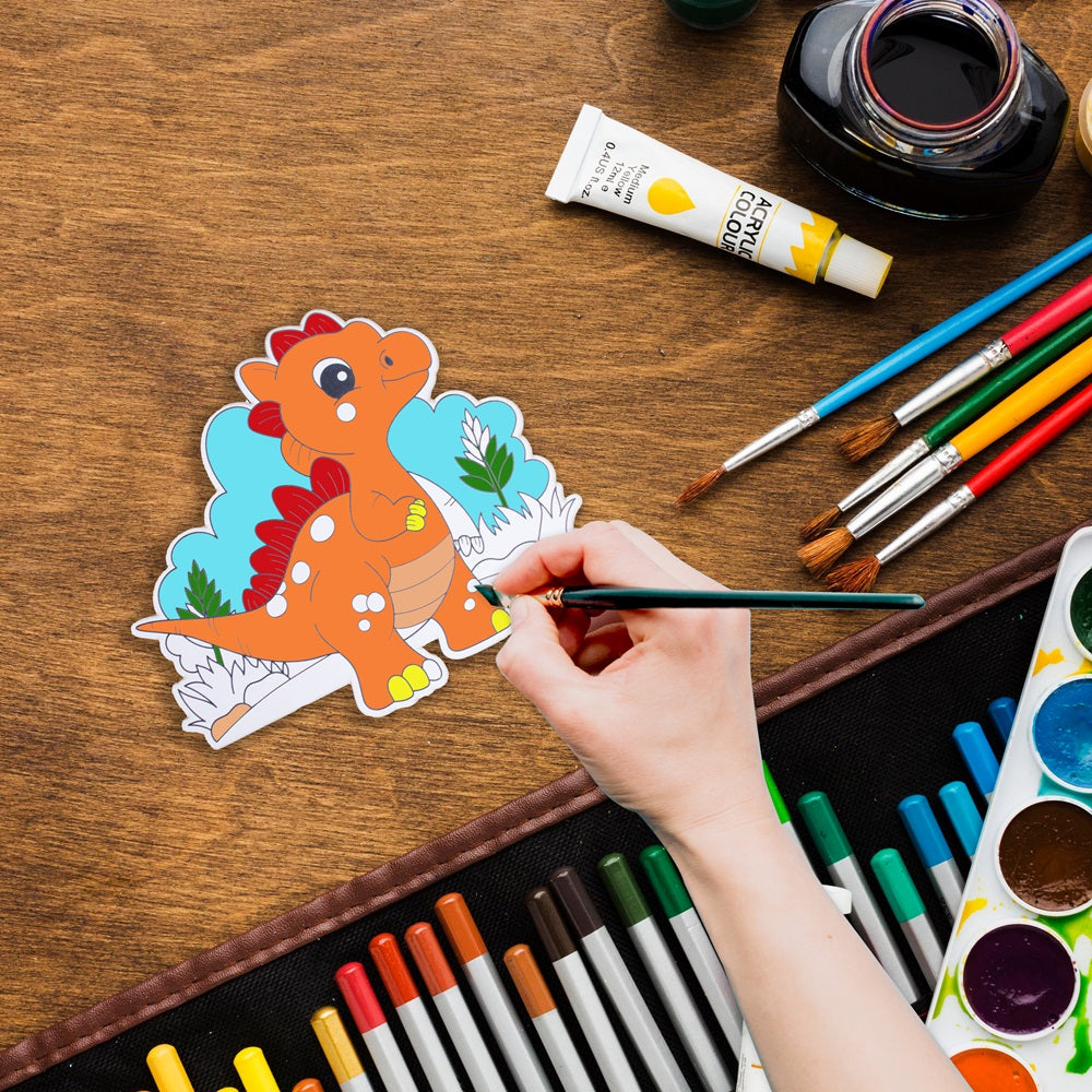 Table Decor Colouring Kit With Sketch Pen Little Dino Approx L6.25 X W7.25inch 2mm Thick