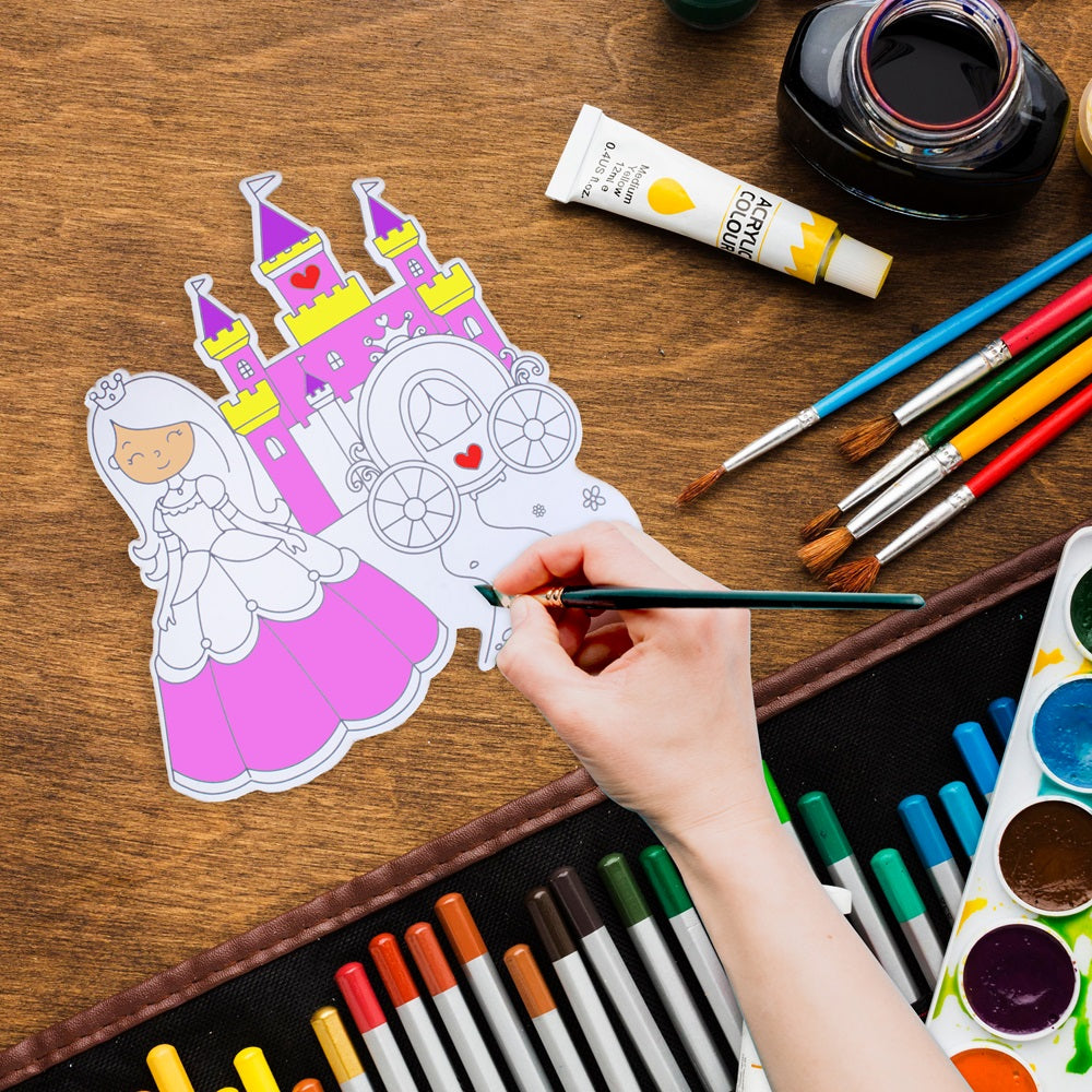 Table Decor Colouring Kit With Sketch Pen Princess Castle Approx L8 X W7inch 2mm Thick