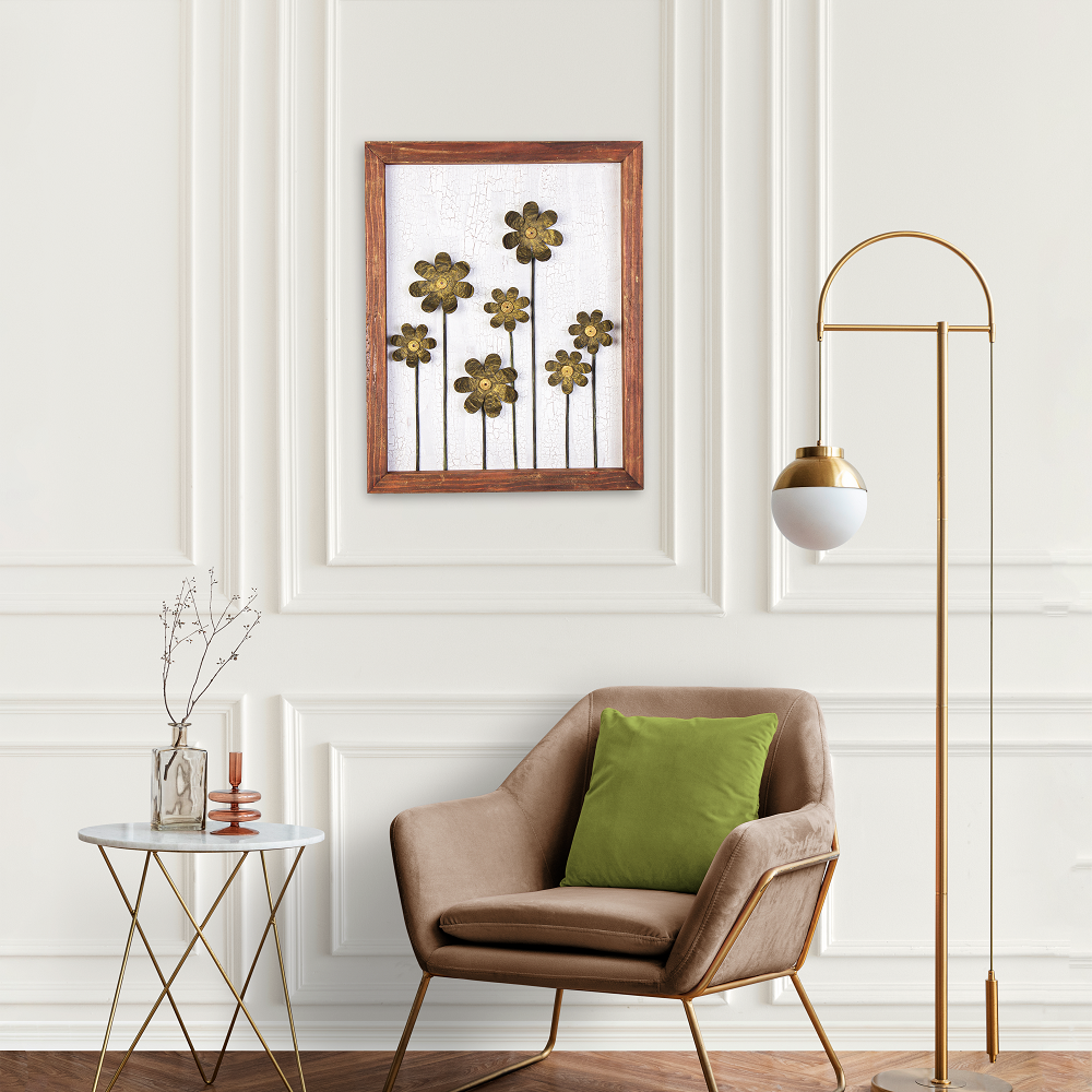 Wall Decor Handmade Daisy Field Golden Copper 3D Floral Art with Metallic Effect Approx H14 X L11