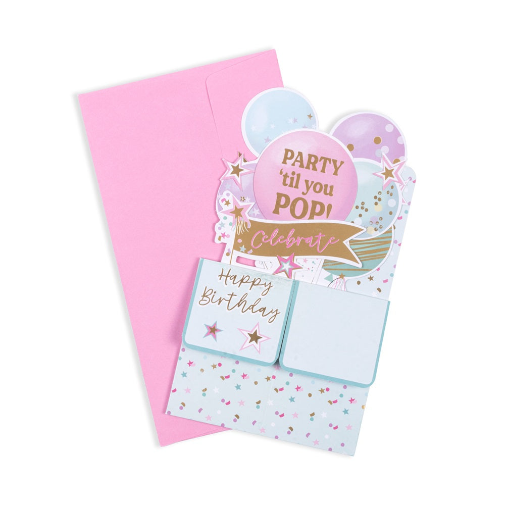 3D Pop Up Greeting Card & Envelope - Happy Birthday | Party 'til you POP