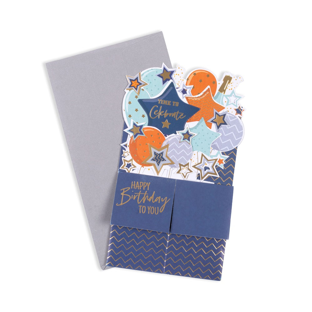 3D Pop Up Greeting Card & Envelope - Happy Birthday | Balloons & Stars Theme