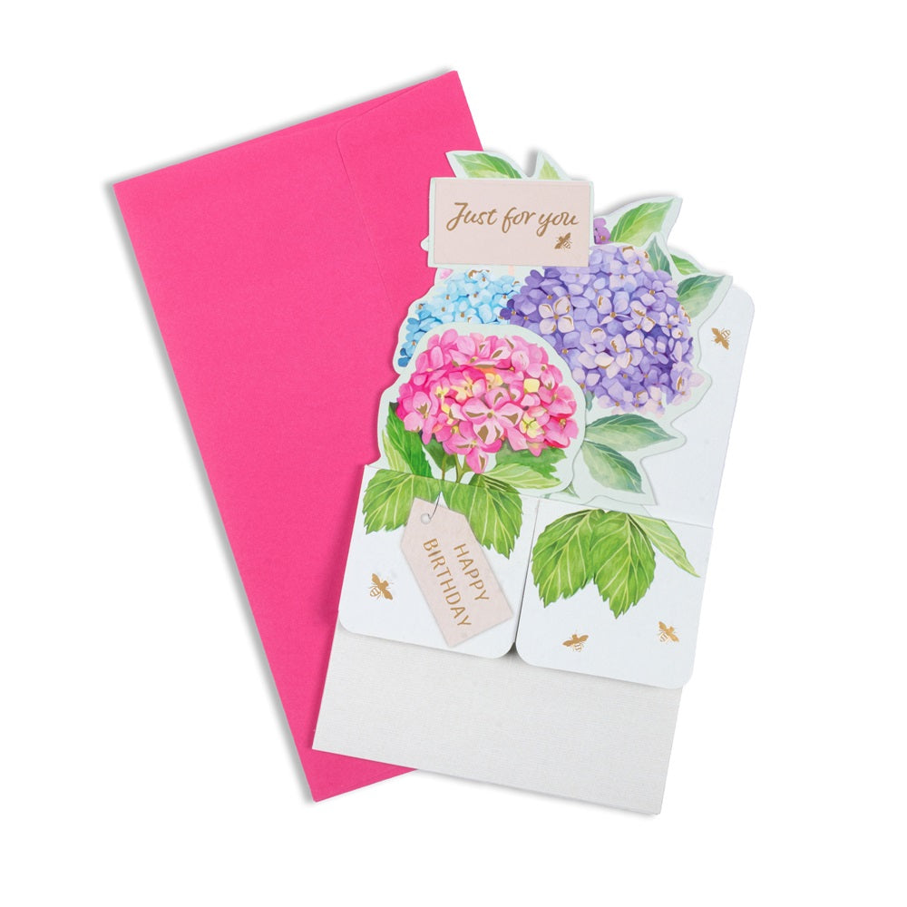 3D Pop Up Greeting Card & Envelope Hydrangeas 2pc