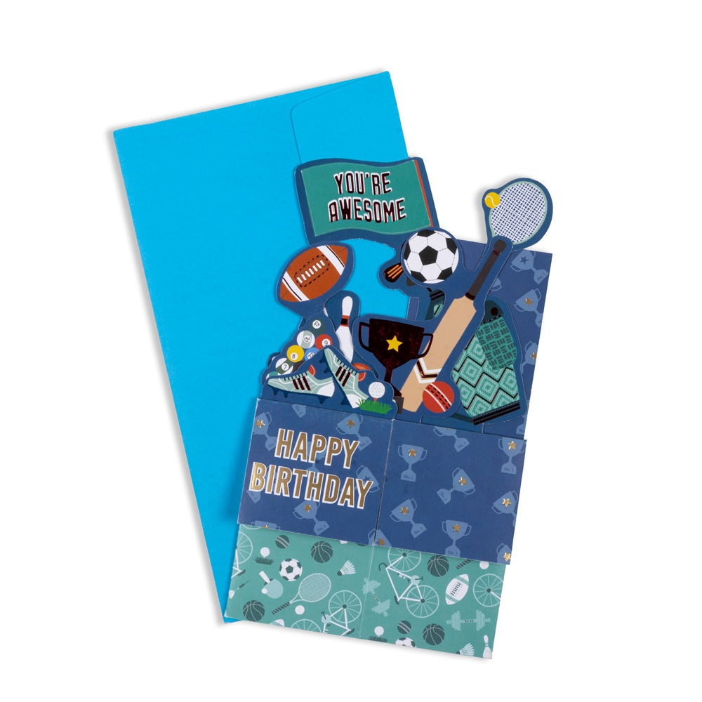 3D Pop Up Greeting Card & Envelope Sports Icons 2pc