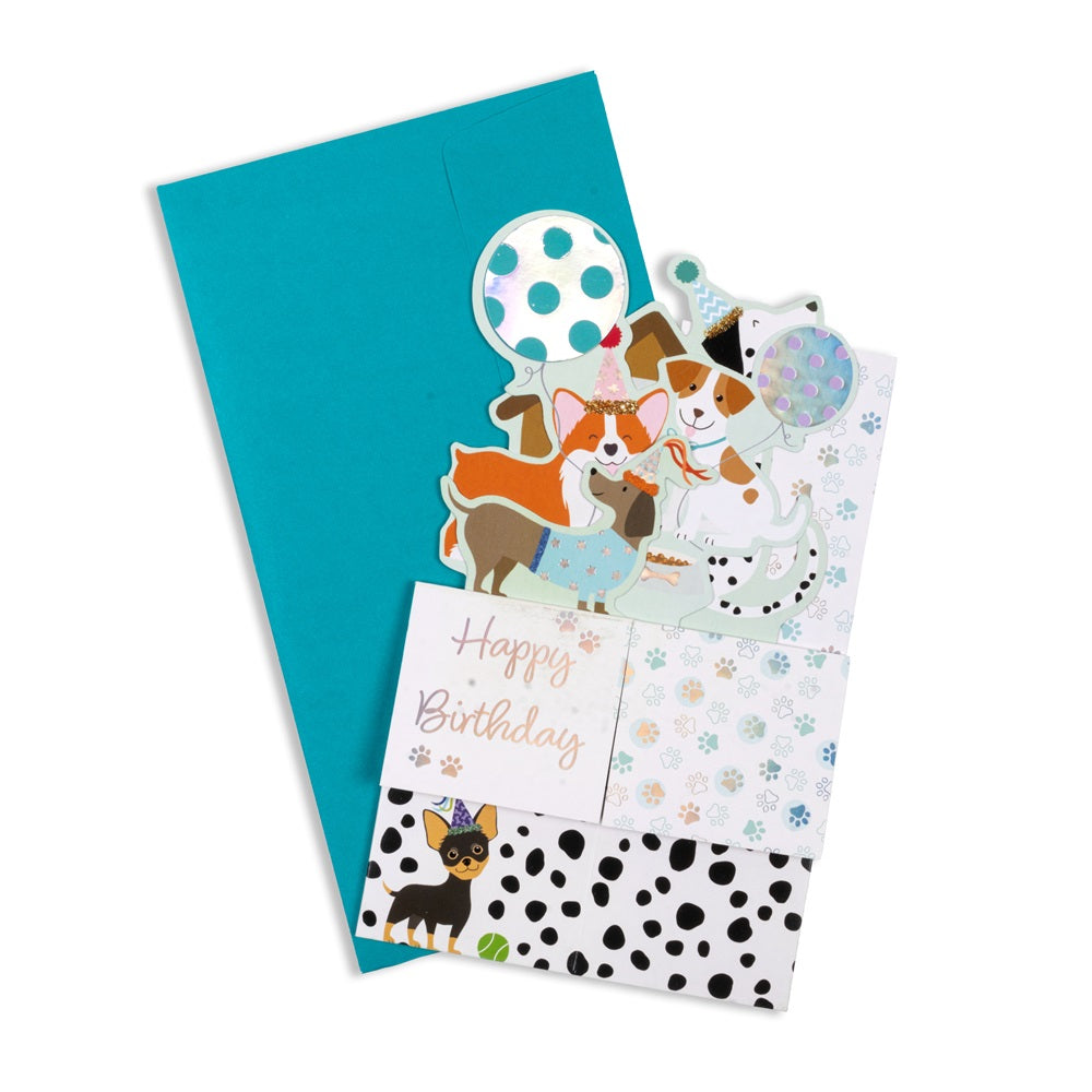 3D Pop Up Greeting Card & Envelope - Happy Birthday | Cute Dogs Theme