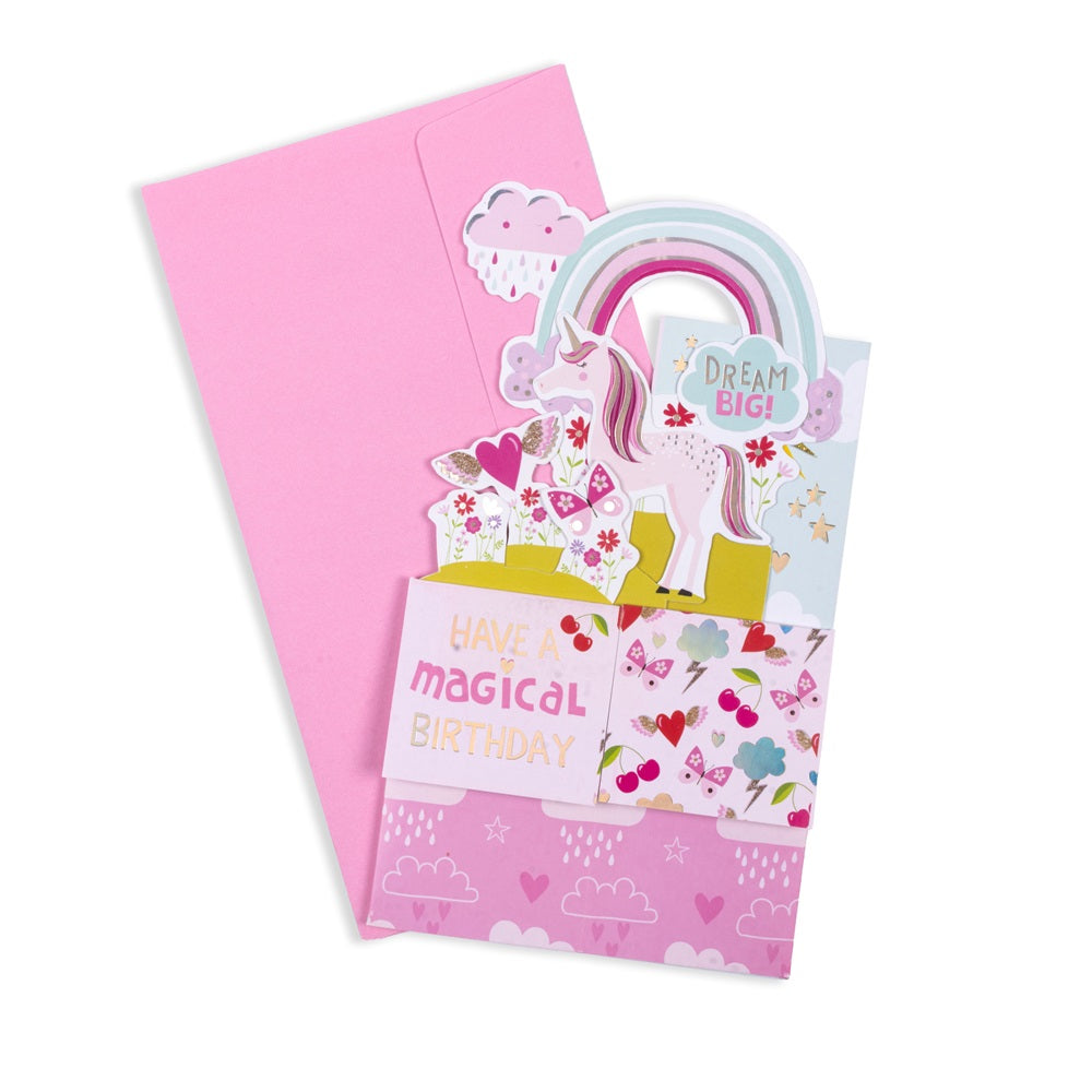 3D Pop Up Greeting Card & Envelope Unicorn & Rainbow 2pc