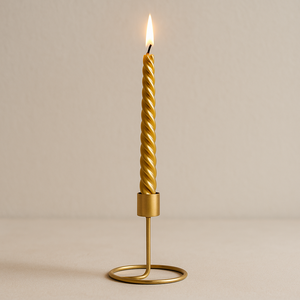 Gold Spiral Candle & Metal Candlestick Holder (Medium) Combo