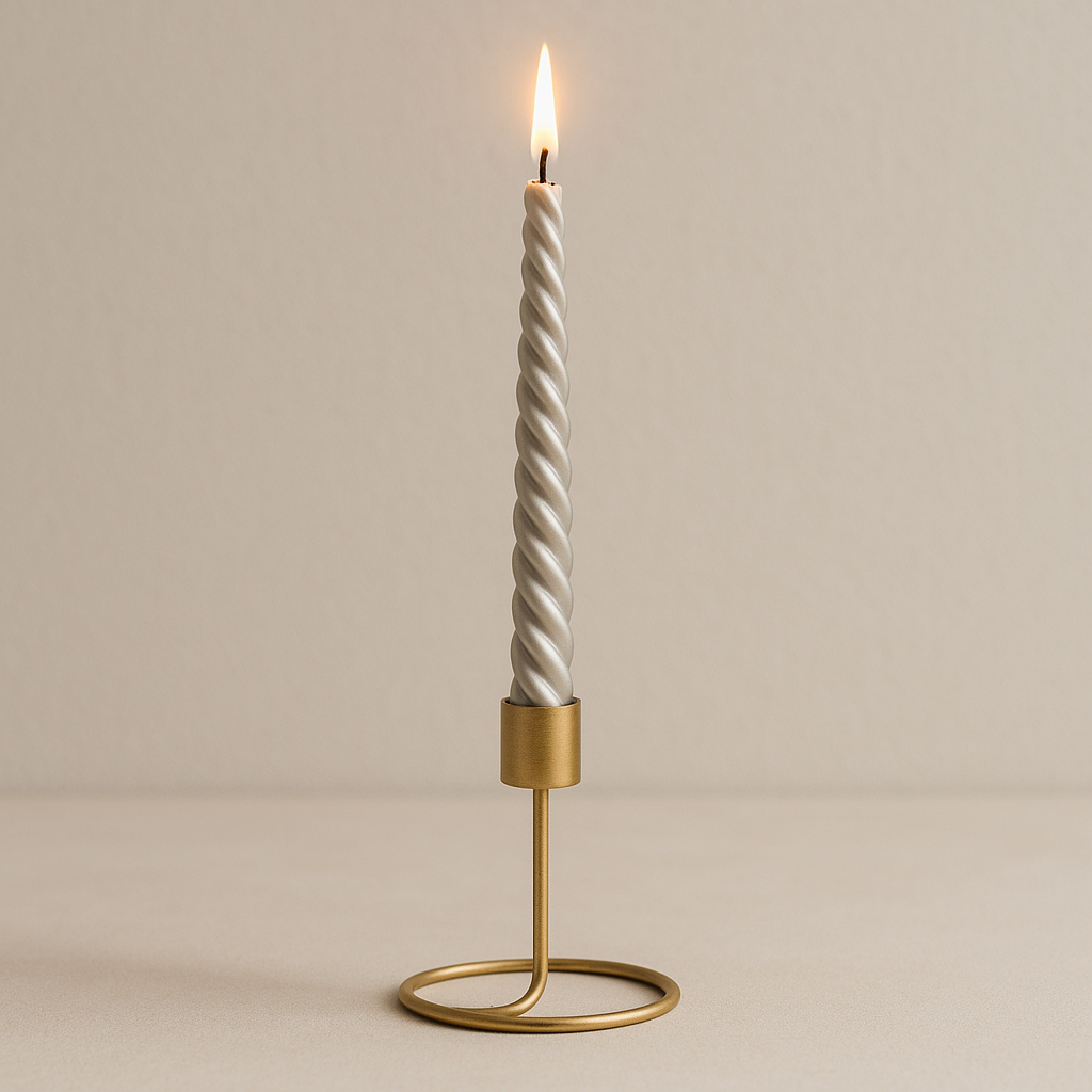 Silver Spiral Candle & Metal Candlestick Holder (Medium) Combo