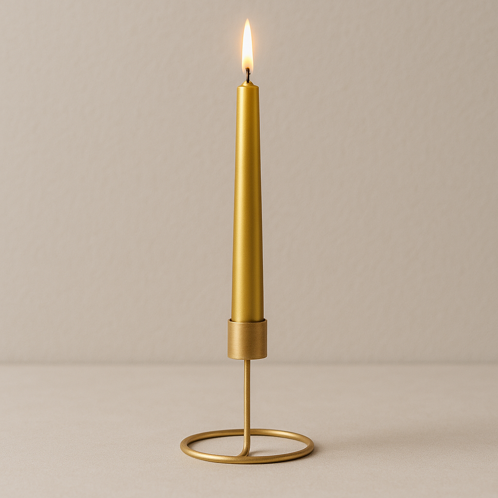Metallic Round Candle Gold & Metal Candlestick Holder (Large) Combo