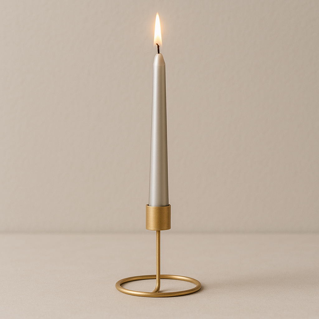 Metallic Round Candle Silver & Metal Candlestick Holder (Medium) Combo